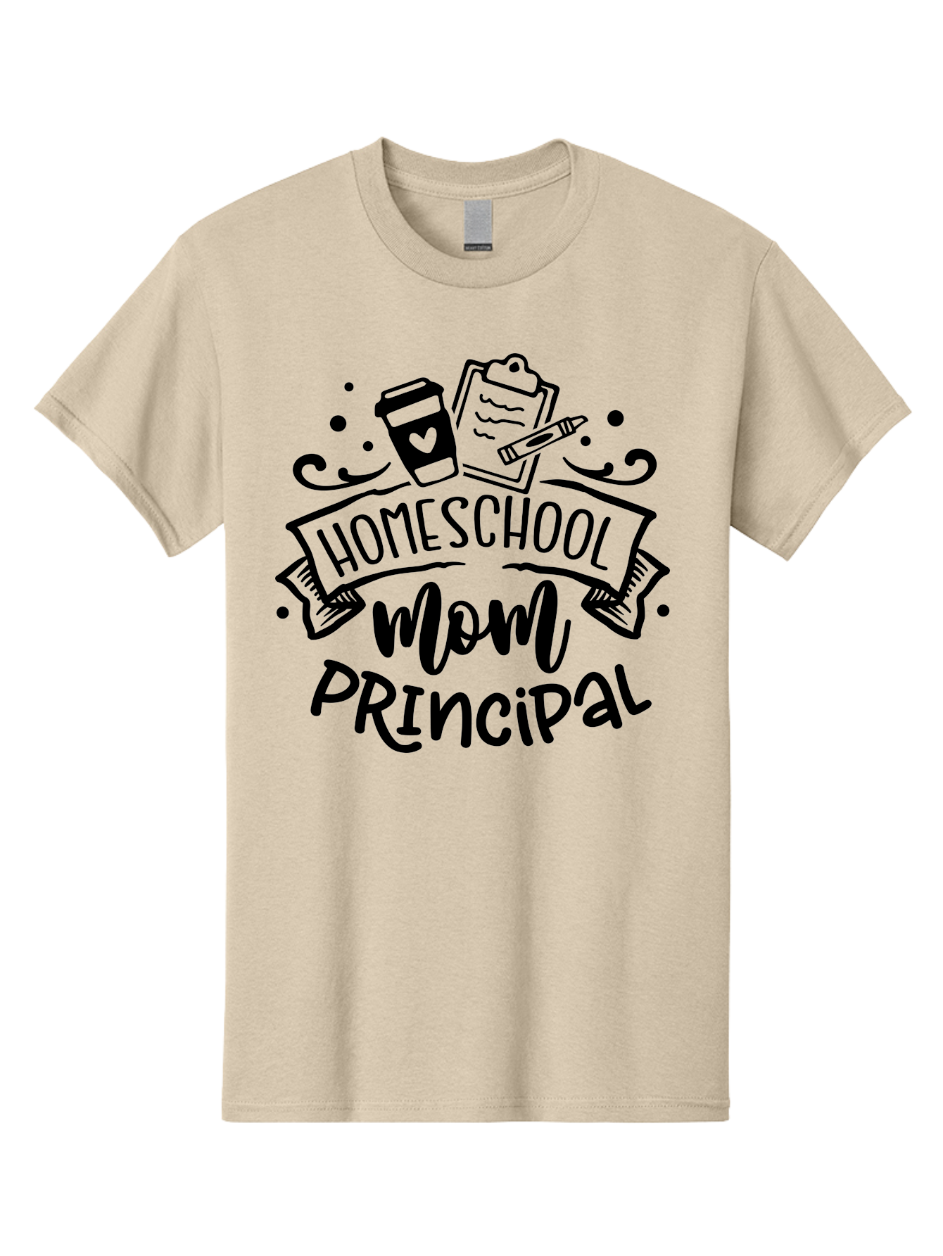 Homeschool-Mom-Principal Men'S Graphic Tee, 100% Cotton, Comfortable Casual Summer Wear, Machine Washable, Homeschool Mom, Principal, Education, Learning, Teaching, Coffee Cup, Clipboard, Pencil, Doodle Art, Playful Design, Homeschooling, Aab379 27