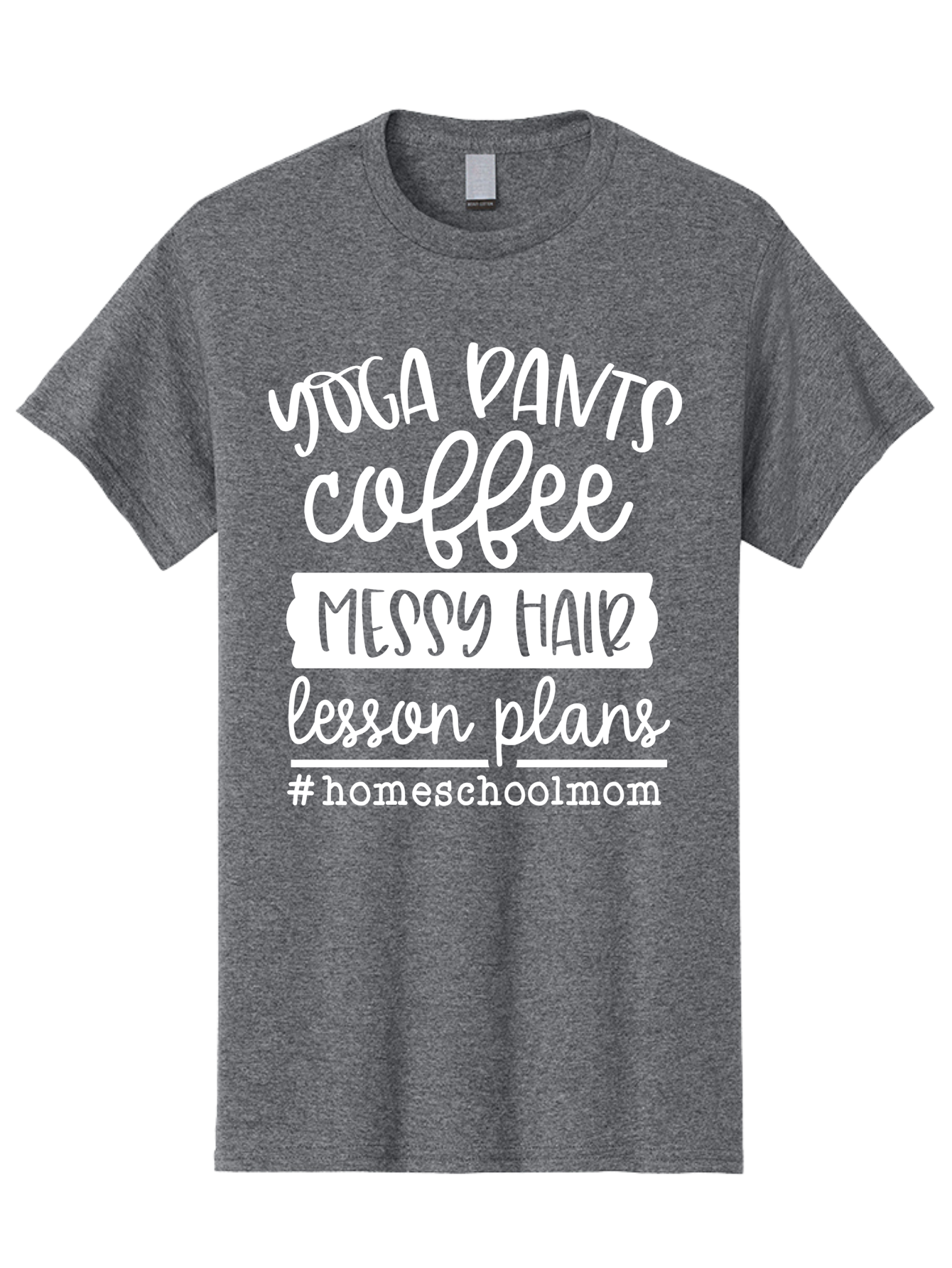 Homeschool-Mom Men'S Graphic Tee, 100% Cotton, Comfortable Casual Summer Wear, Machine Washable, Homeschool Mom, Yoga Pants, Coffee Fuel, Messy Hair, Lesson Plans, Homeschooling Lifestyle, Mom Life, Homeschool Routine, Coffee Lover Aab384 1