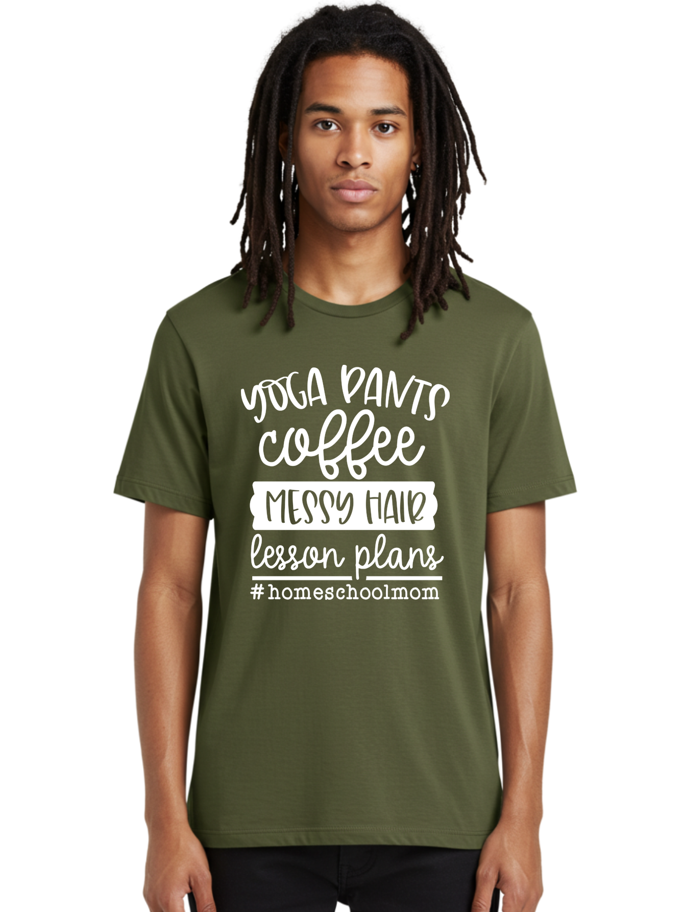 Homeschool-Mom Men'S Graphic Tee, 100% Cotton, Comfortable Casual Summer Wear, Machine Washable, Homeschool Mom, Yoga Pants, Coffee Fuel, Messy Hair, Lesson Plans, Homeschooling Lifestyle, Mom Life, Homeschool Routine, Coffee Lover Aab384 18