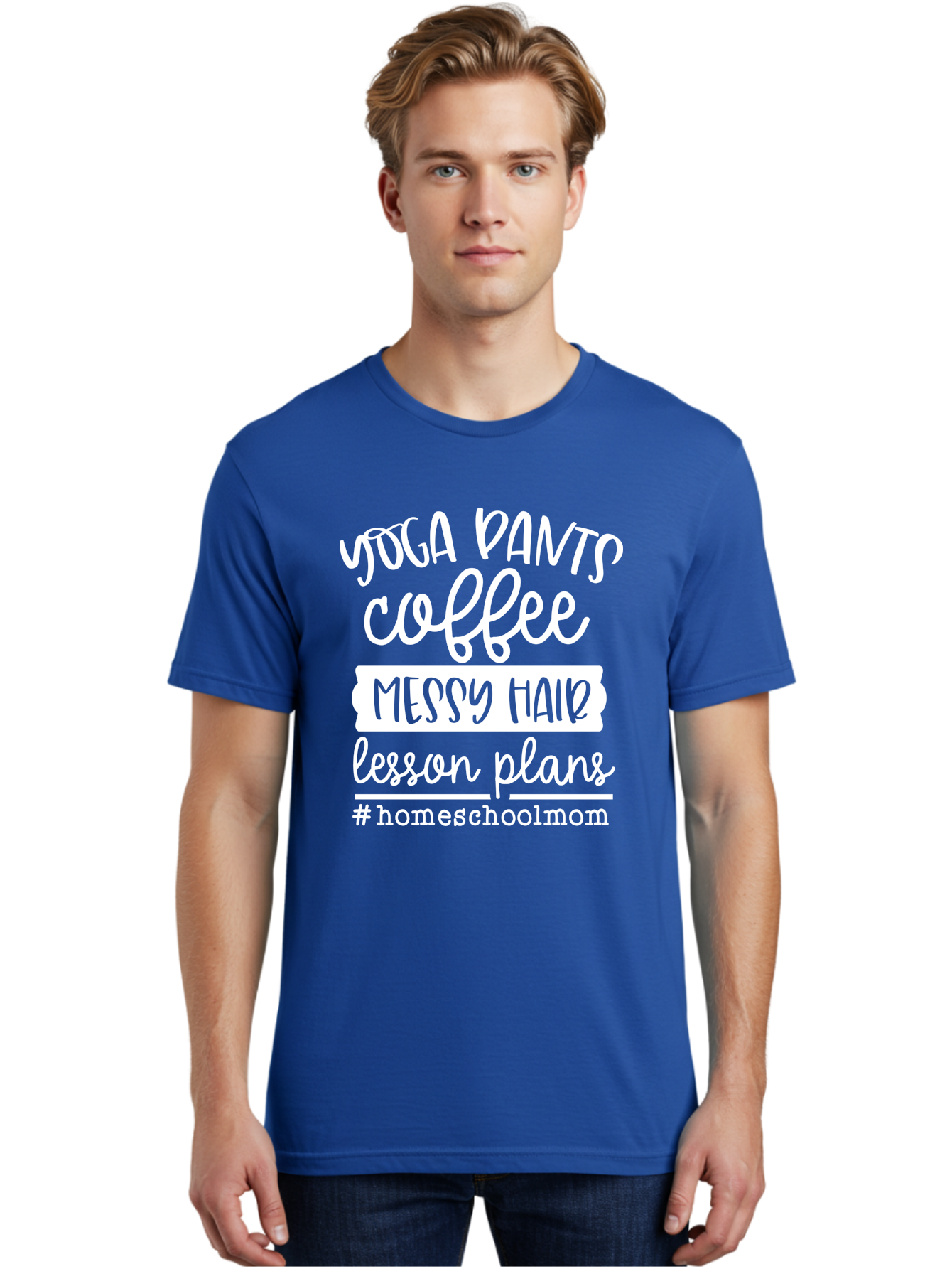 Homeschool-Mom Men'S Graphic Tee, 100% Cotton, Comfortable Casual Summer Wear, Machine Washable, Homeschool Mom, Yoga Pants, Coffee Fuel, Messy Hair, Lesson Plans, Homeschooling Lifestyle, Mom Life, Homeschool Routine, Coffee Lover Aab384 4