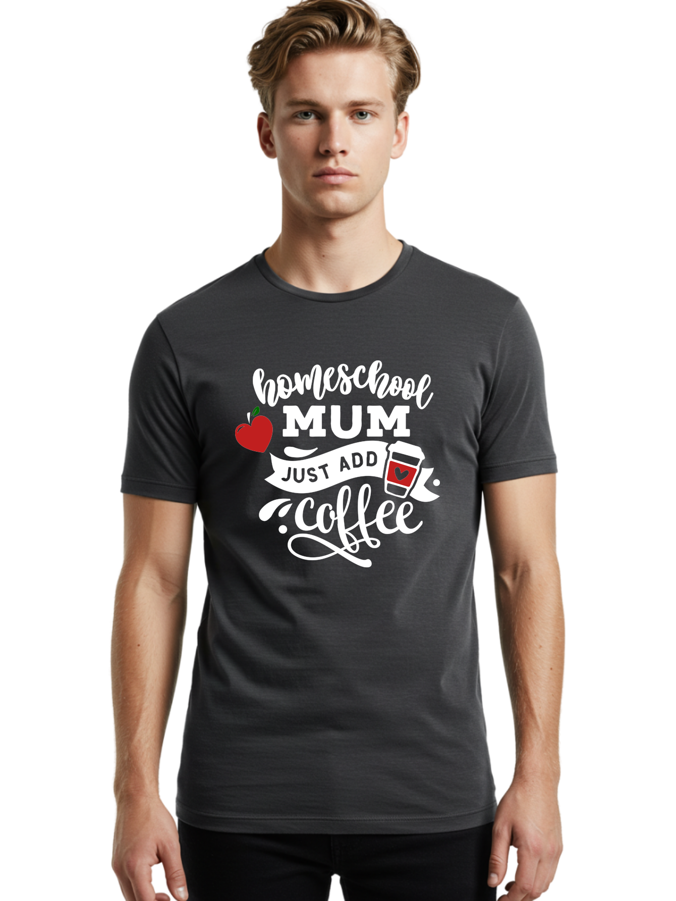 Homeschool-Mum-2 Men'S Graphic Tee, 100% Cotton, Comfortable Casual Summer Wear, Machine Washable, Homeschooling, Motherhood, Coffee Lover, Funny Quote, Homeschool Mum, Education, Parenting Humor, Coffee Cup, Apple Symbol, Inspirational Quote Aab386 30