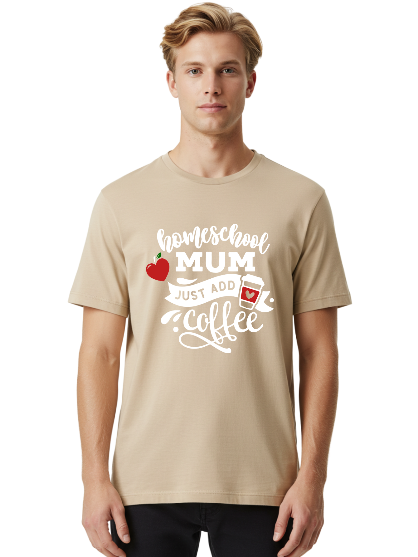 Homeschool-Mum-2 Men'S Graphic Tee, 100% Cotton, Comfortable Casual Summer Wear, Machine Washable, Homeschooling, Motherhood, Coffee Lover, Funny Quote, Homeschool Mum, Education, Parenting Humor, Coffee Cup, Apple Symbol, Inspirational Quote Aab386 2