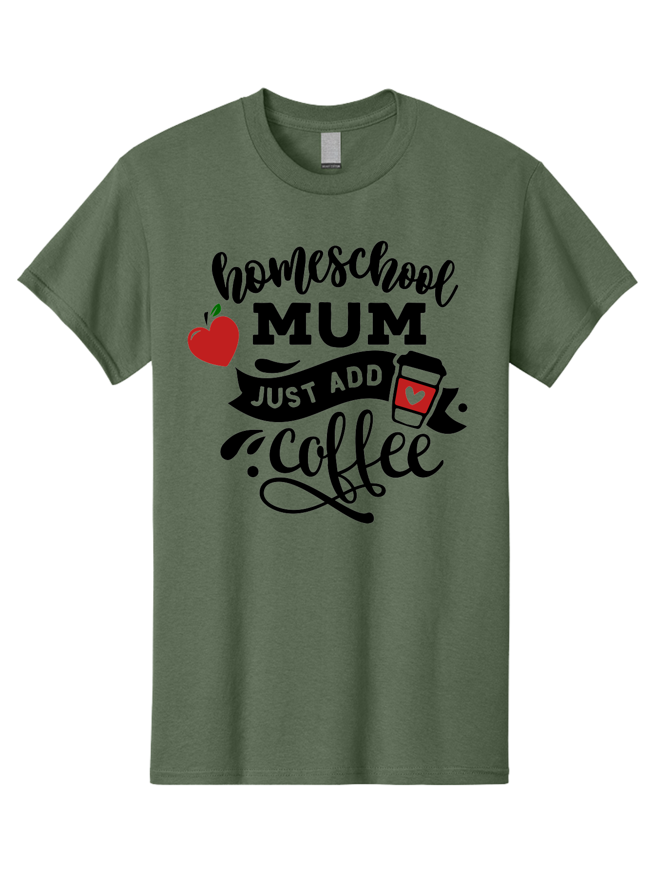 Homeschool-Mum-Just-Add-Coffee-1 Men'S Graphic Tee, 100% Cotton, Comfortable Casual Summer Wear, Machine Washable, Homeschool Mum, Coffee Lover, Homeschooling, Parenting, Coffee Cup, Apple, Education, Humor Aab388 3