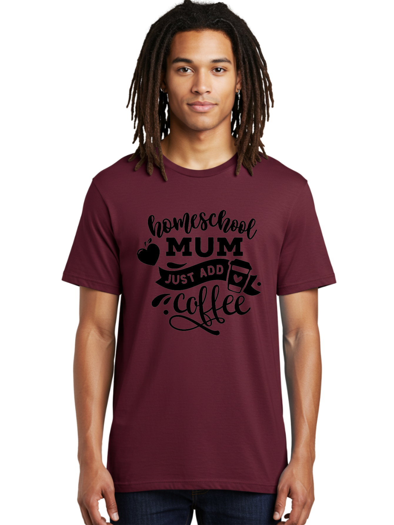 Homeschool-Mum-Just-Add-Coffee Men'S Graphic Tee, 100% Cotton, Comfortable Casual Summer Wear, Machine Washable, Homeschool Mum, Coffee Quote, Funny Homeschooling, Coffee Humor, Mom Life, Homeschooling Mom, Coffee Lover, Quirky Mom Aab389 4
