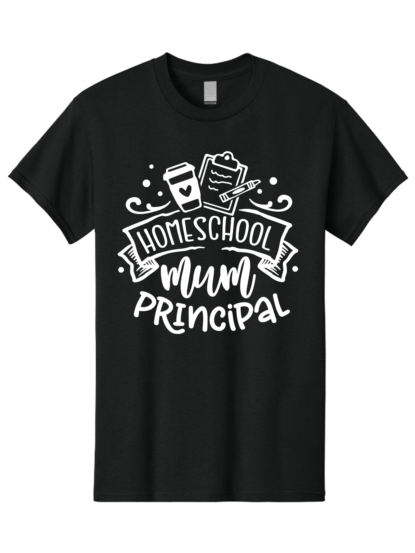 Homeschool-Mum-Principal-1 Men'S Graphic Tee, 100% Cotton, Comfortable Casual Summer Wear, Machine Washable, Homeschool Mom, Principal, Homeschooling, Coffee Cup, Clipboard, Pencil, Heart, Education, Parenting, Learning, Mom Life Aab393 19
