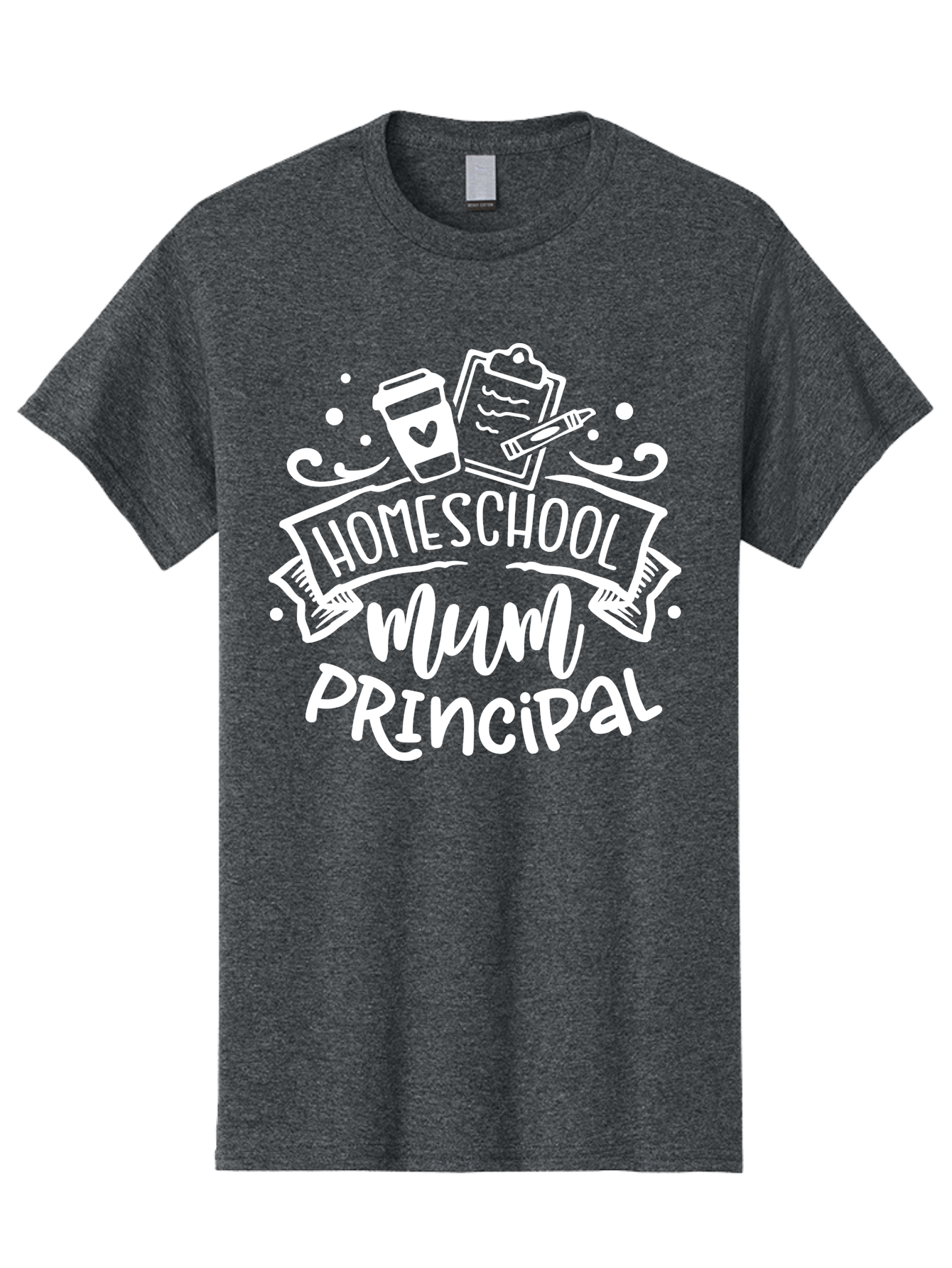 Homeschool-Mum-Principal-1 Men'S Graphic Tee, 100% Cotton, Comfortable Casual Summer Wear, Machine Washable, Homeschool Mom, Principal, Homeschooling, Coffee Cup, Clipboard, Pencil, Heart, Education, Parenting, Learning, Mom Life Aab393 13