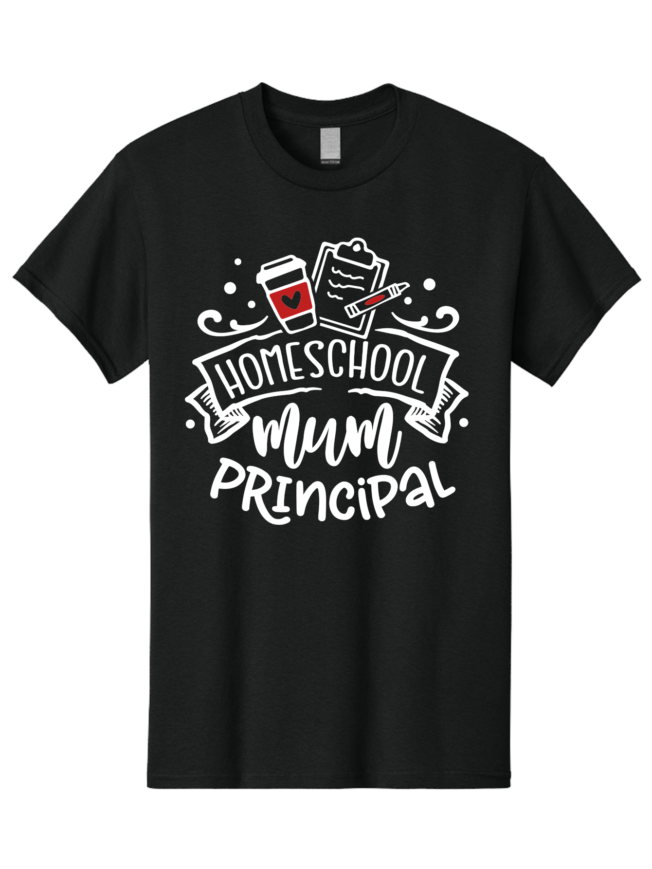 Homeschool-Mum-Principal-2 Men'S Graphic Tee, 100% Cotton, Comfortable Casual Summer Wear, Machine Washable, Homeschool, Homeschooling, Education, Learning, Parenting, Motherhood, Coffee, Clipboard, Marker, Heart, Homeschool Mum Aab394 21