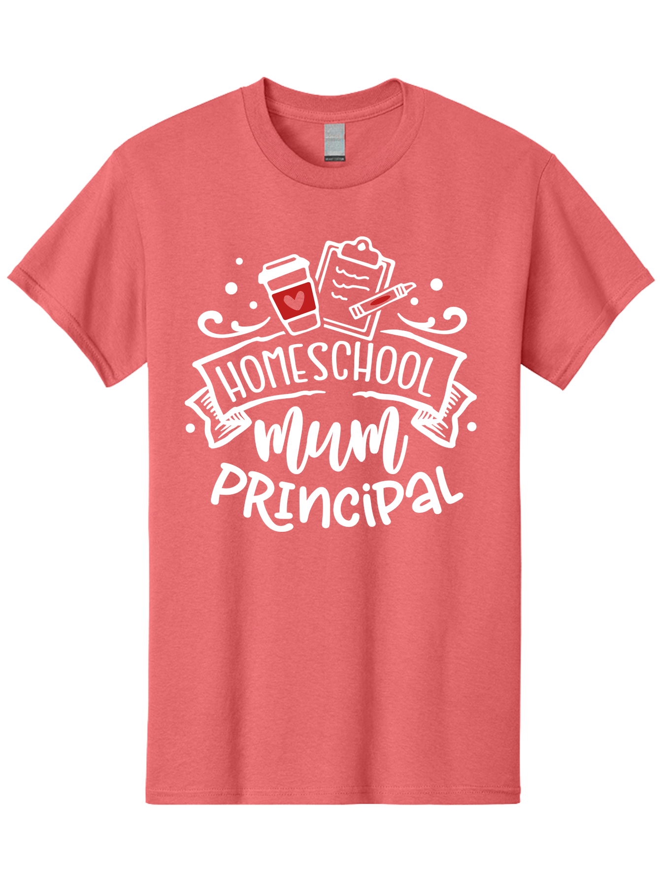 Homeschool-Mum-Principal-2 Men'S Graphic Tee, 100% Cotton, Comfortable Casual Summer Wear, Machine Washable, Homeschool, Homeschooling, Education, Learning, Parenting, Motherhood, Coffee, Clipboard, Marker, Heart, Homeschool Mum Aab394 25