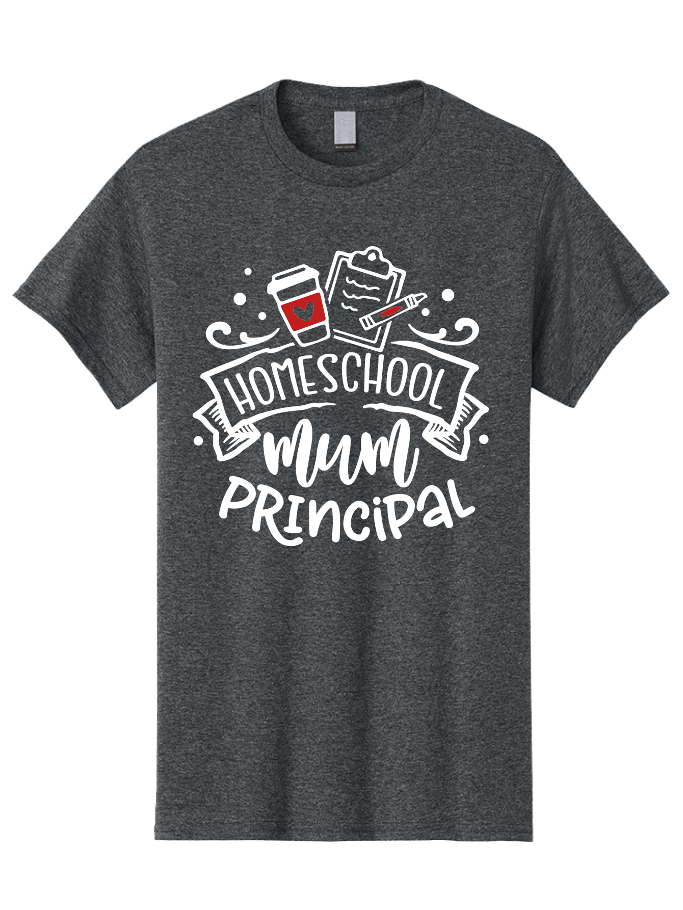 Homeschool-Mum-Principal-2 Men'S Graphic Tee, 100% Cotton, Comfortable Casual Summer Wear, Machine Washable, Homeschool, Homeschooling, Education, Learning, Parenting, Motherhood, Coffee, Clipboard, Marker, Heart, Homeschool Mum Aab394 17