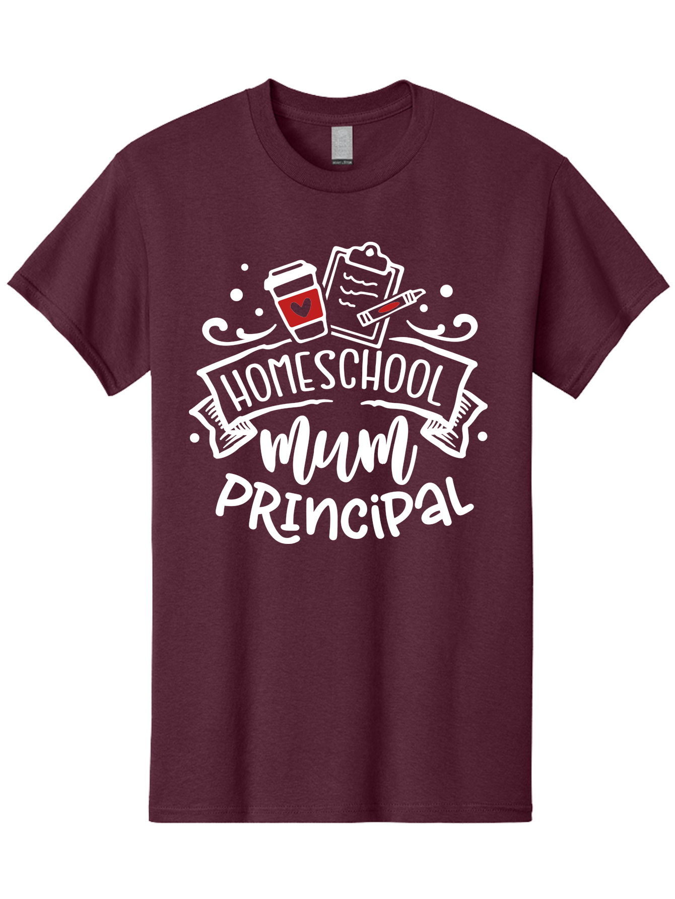 Homeschool-Mum-Principal-2 Men'S Graphic Tee, 100% Cotton, Comfortable Casual Summer Wear, Machine Washable, Homeschool, Homeschooling, Education, Learning, Parenting, Motherhood, Coffee, Clipboard, Marker, Heart, Homeschool Mum Aab394 29