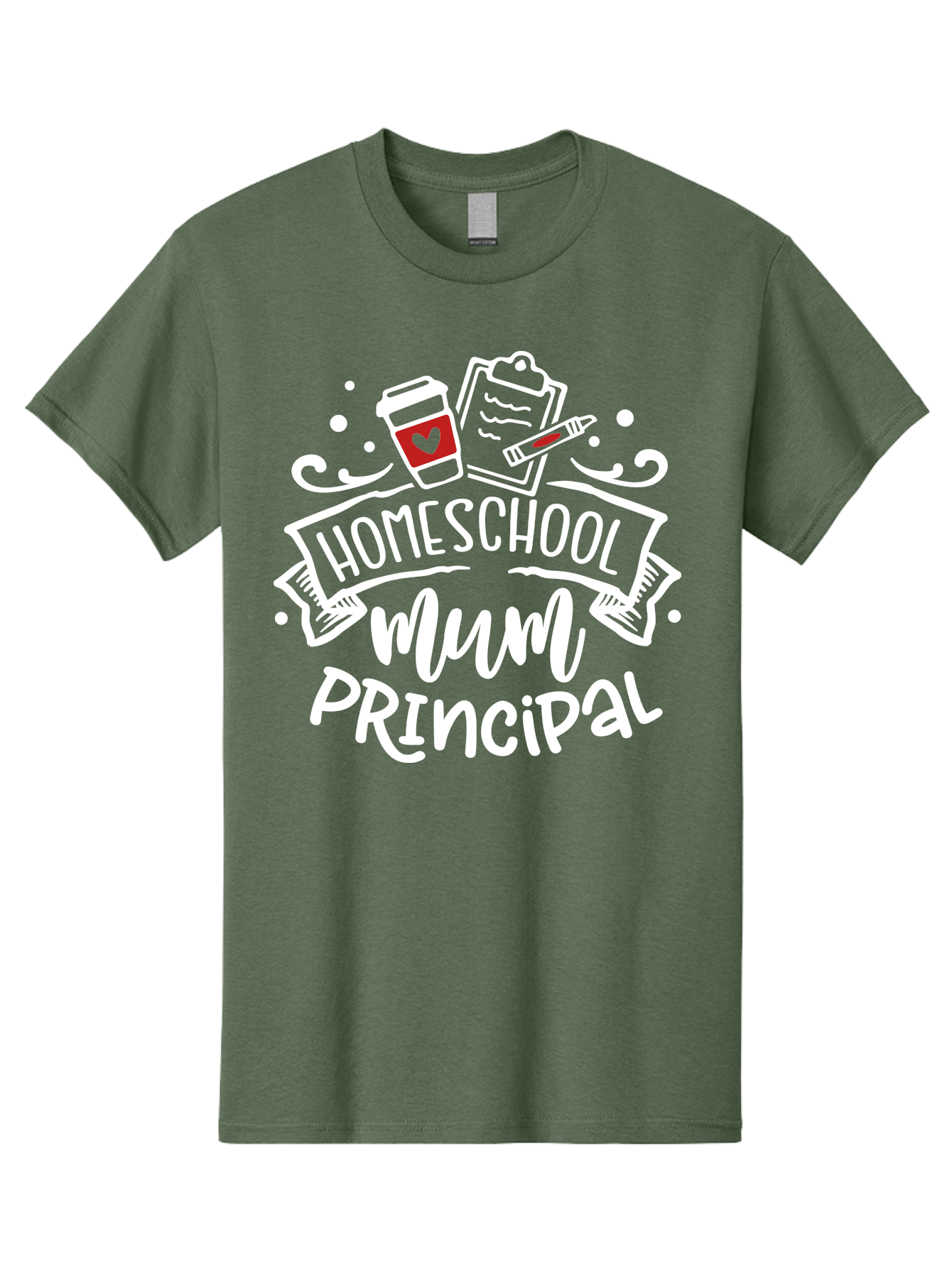 Homeschool-Mum-Principal-2 Men'S Graphic Tee, 100% Cotton, Comfortable Casual Summer Wear, Machine Washable, Homeschool, Homeschooling, Education, Learning, Parenting, Motherhood, Coffee, Clipboard, Marker, Heart, Homeschool Mum Aab394 3
