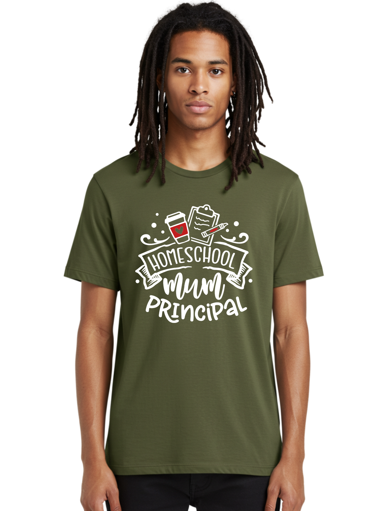 Homeschool-Mum-Principal-2 Men'S Graphic Tee, 100% Cotton, Comfortable Casual Summer Wear, Machine Washable, Homeschool, Homeschooling, Education, Learning, Parenting, Motherhood, Coffee, Clipboard, Marker, Heart, Homeschool Mum Aab394 4