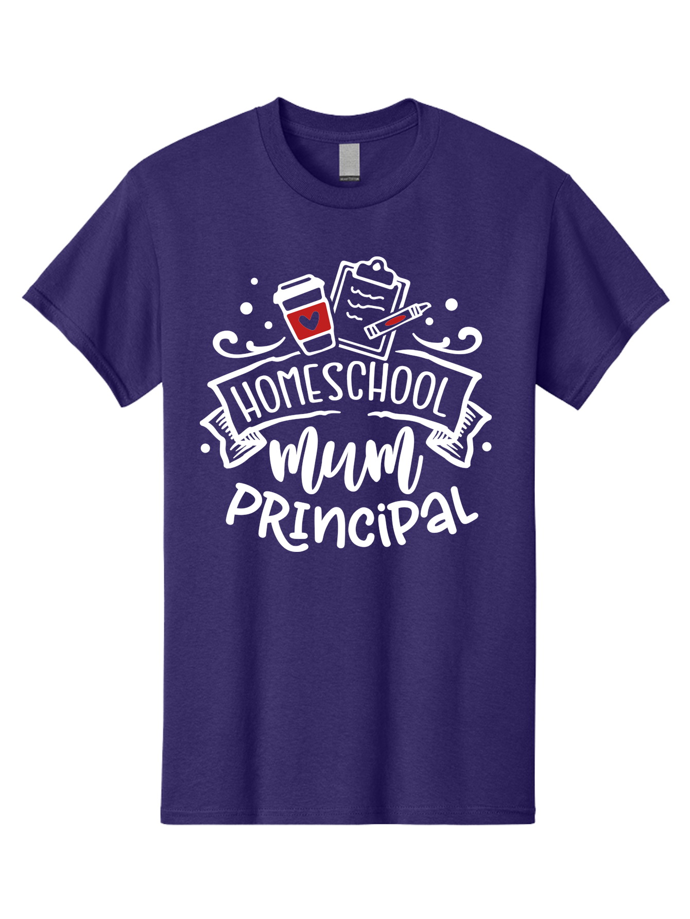 Homeschool-Mum-Principal-2 Men'S Graphic Tee, 100% Cotton, Comfortable Casual Summer Wear, Machine Washable, Homeschool, Homeschooling, Education, Learning, Parenting, Motherhood, Coffee, Clipboard, Marker, Heart, Homeschool Mum Aab394 13