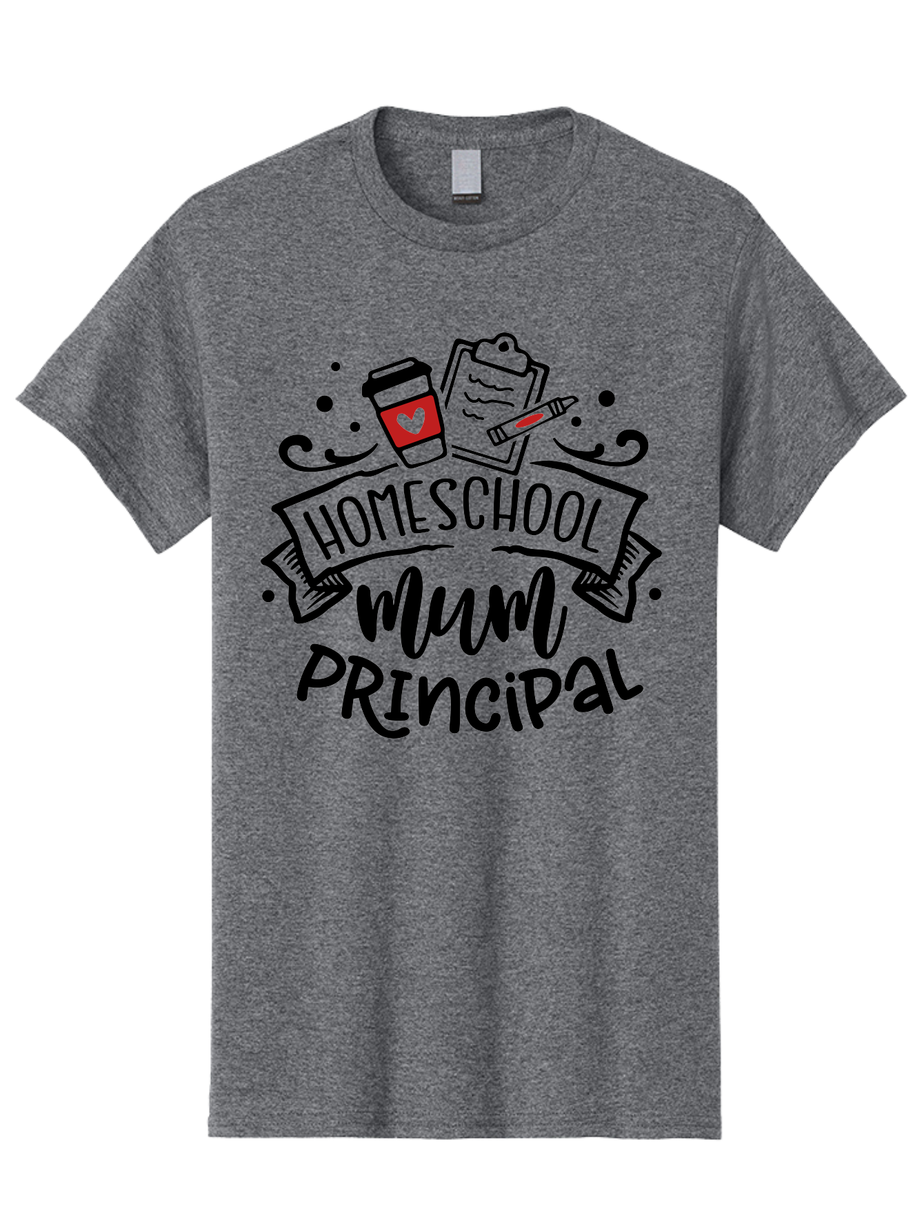 Homeschool-Mum-Principal-3 Men'S Graphic Tee, 100% Cotton, Comfortable Casual Summer Wear, Machine Washable, Homeschool Mum, Principal, Education, Learning, Teaching, Coffee Cup, Clipboard, Pencil, Doodle Art, Playful Design, Aab395 13