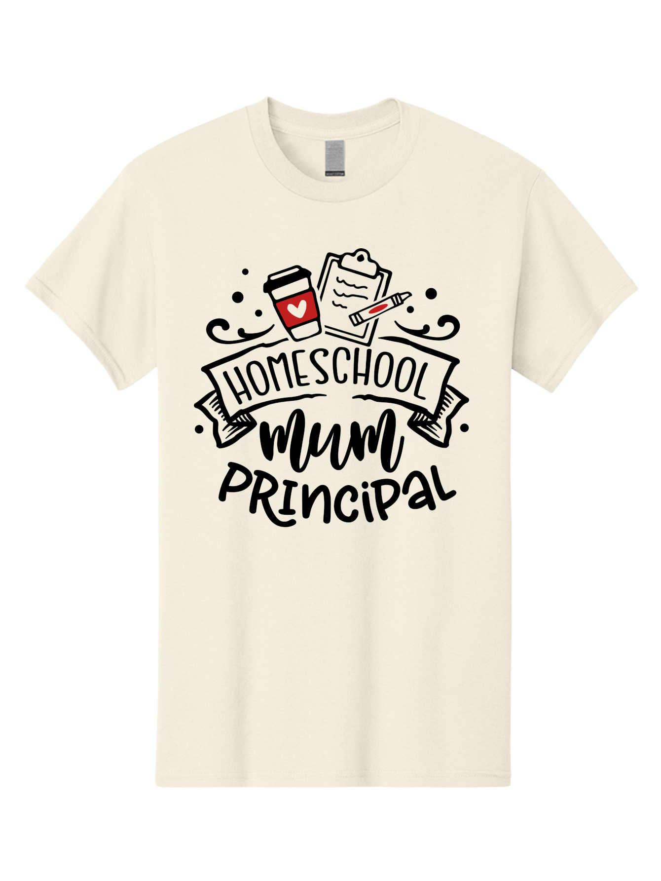 Homeschool-Mum-Principal-3 Men'S Graphic Tee, 100% Cotton, Comfortable Casual Summer Wear, Machine Washable, Homeschool Mum, Principal, Education, Learning, Teaching, Coffee Cup, Clipboard, Pencil, Doodle Art, Playful Design, Aab395 7