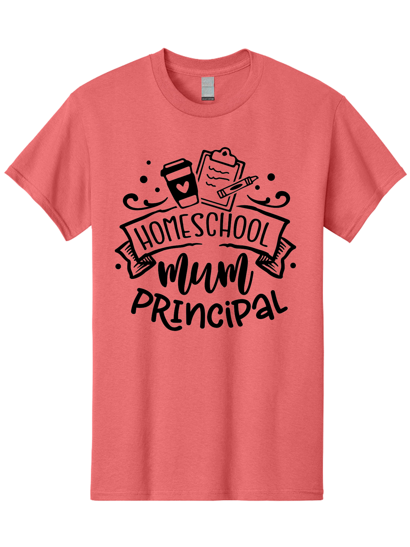 Homeschool-Mum-Principal Men'S Graphic Tee, 100% Cotton, Comfortable Casual Summer Wear, Machine Washable, Homeschool Mum Principal, Homeschooling, Education, Learning, Mom, Principal, Coffee Cup, Clipboard, Pencil, Doodle Art, Hand Drawn, Aab396 17