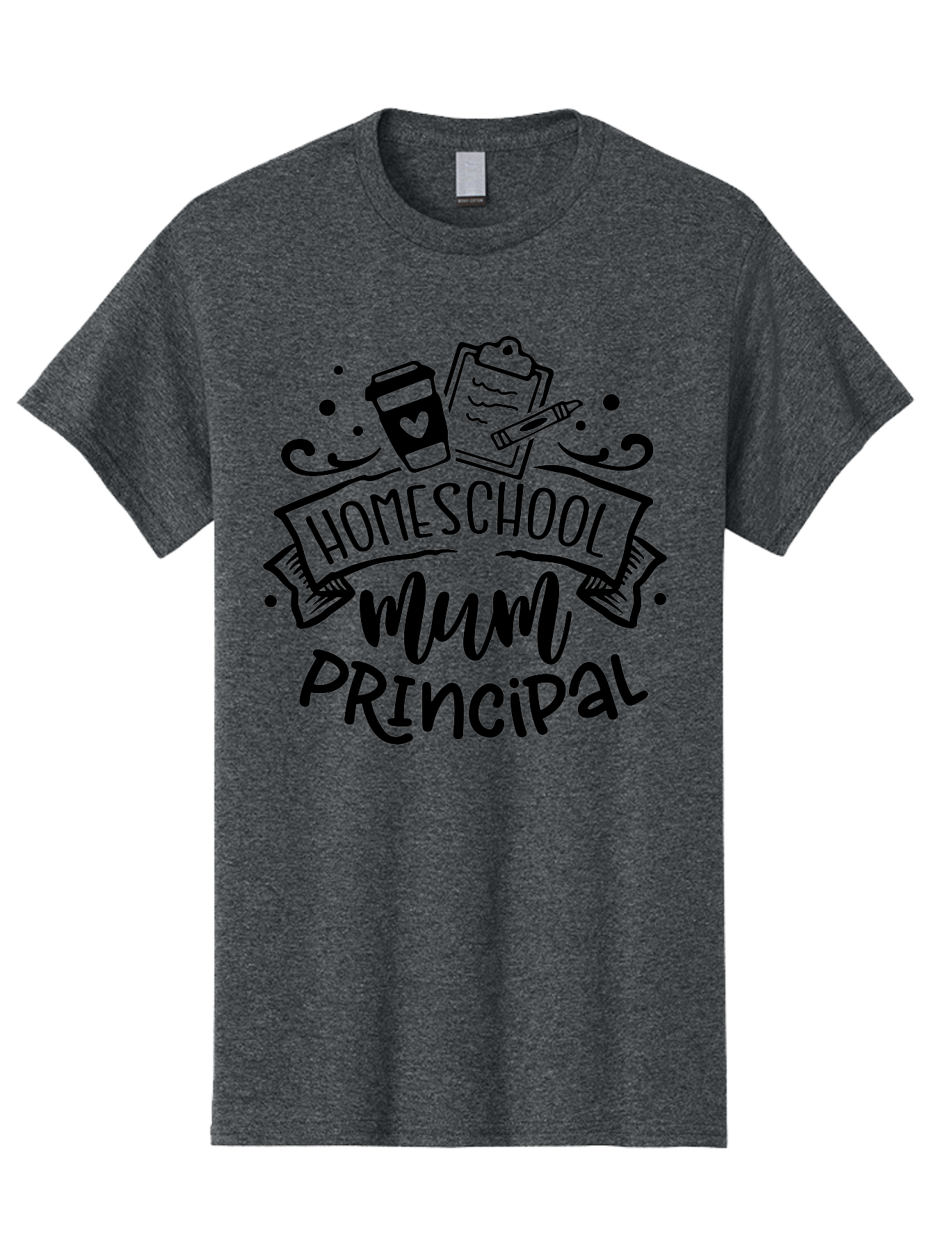 Homeschool-Mum-Principal Men'S Graphic Tee, 100% Cotton, Comfortable Casual Summer Wear, Machine Washable, Homeschool Mum Principal, Homeschooling, Education, Learning, Mom, Principal, Coffee Cup, Clipboard, Pencil, Doodle Art, Hand Drawn, Aab396 15