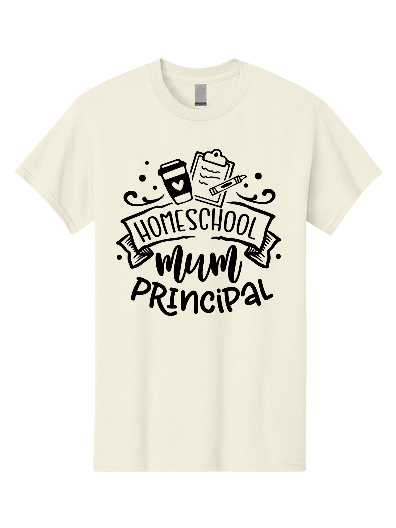 Homeschool-Mum-Principal Men'S Graphic Tee, 100% Cotton, Comfortable Casual Summer Wear, Machine Washable, Homeschool Mum Principal, Homeschooling, Education, Learning, Mom, Principal, Coffee Cup, Clipboard, Pencil, Doodle Art, Hand Drawn, Aab396 21
