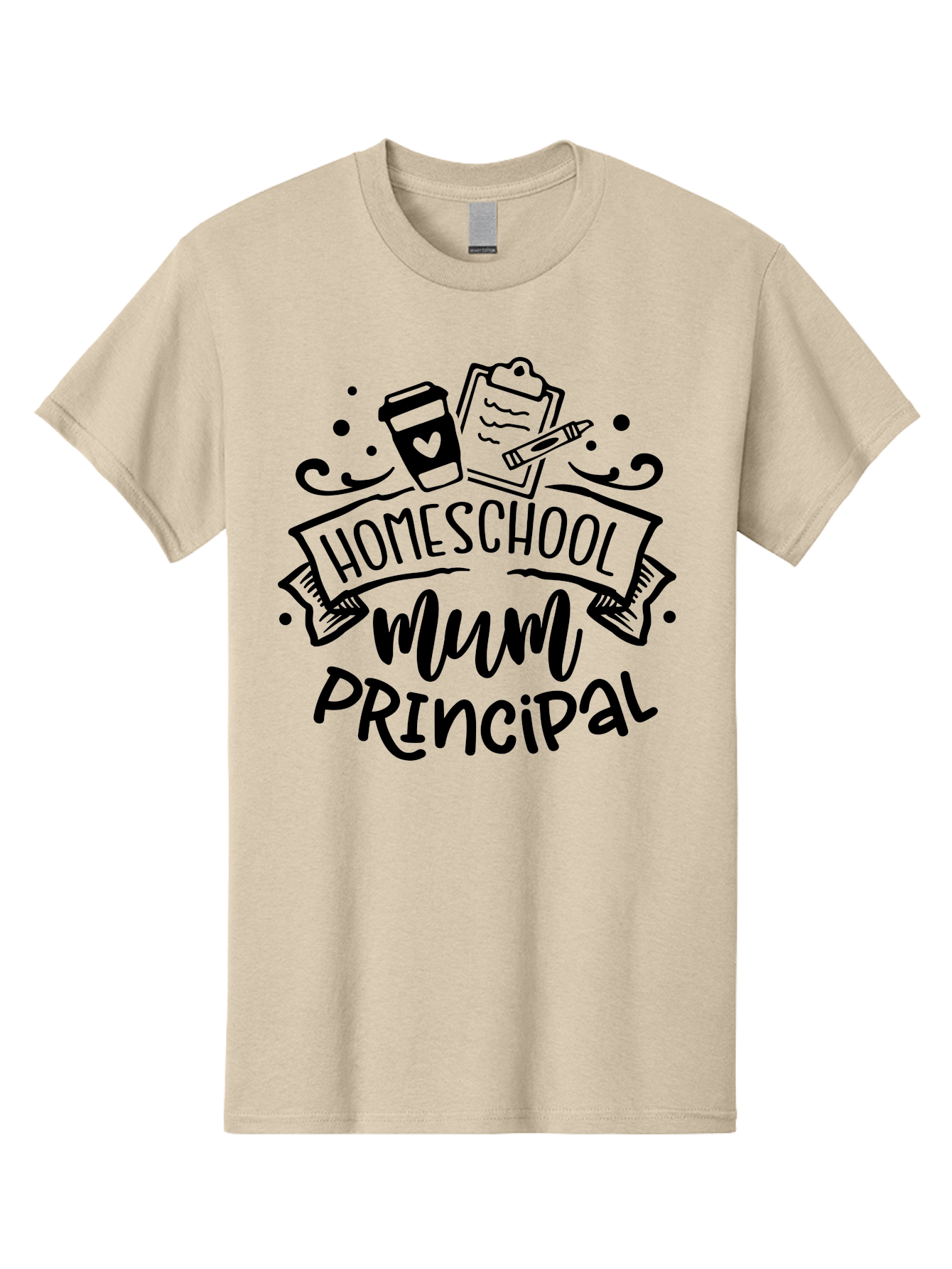 Homeschool-Mum-Principal Men'S Graphic Tee, 100% Cotton, Comfortable Casual Summer Wear, Machine Washable, Homeschool Mum Principal, Homeschooling, Education, Learning, Mom, Principal, Coffee Cup, Clipboard, Pencil, Doodle Art, Hand Drawn, Aab396 29