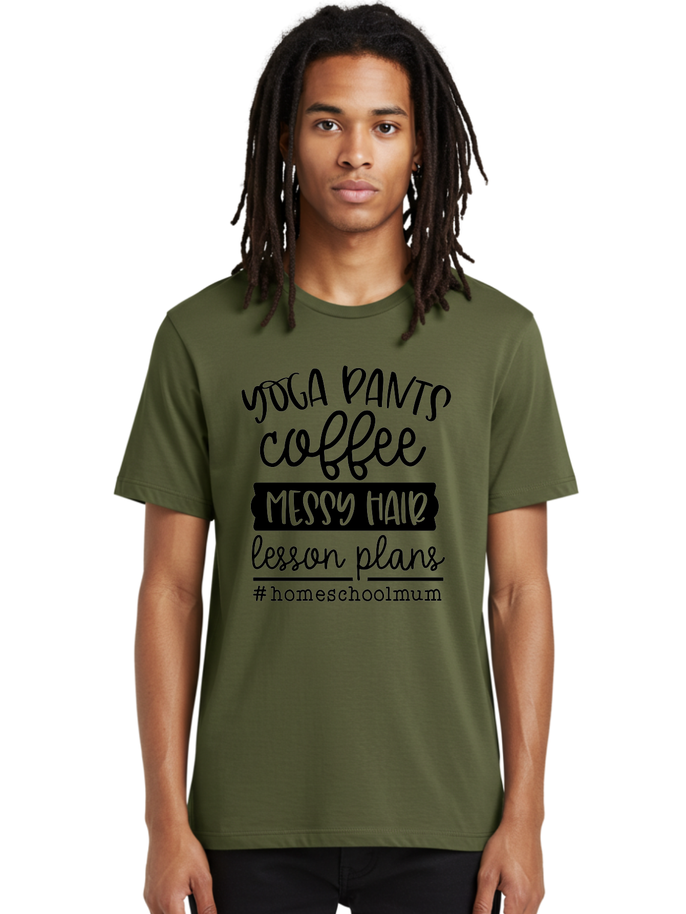 Homeschoolmum Men'S Graphic Tee, 100% Cotton, Comfortable Casual Summer Wear, Machine Washable, Homeschool Mom Lifestyle, Yoga Pants, Coffee, Messy Hair, Lesson Plans, Homeschooling, Mom Life, Parenting, Education, Teaching Aab400 24