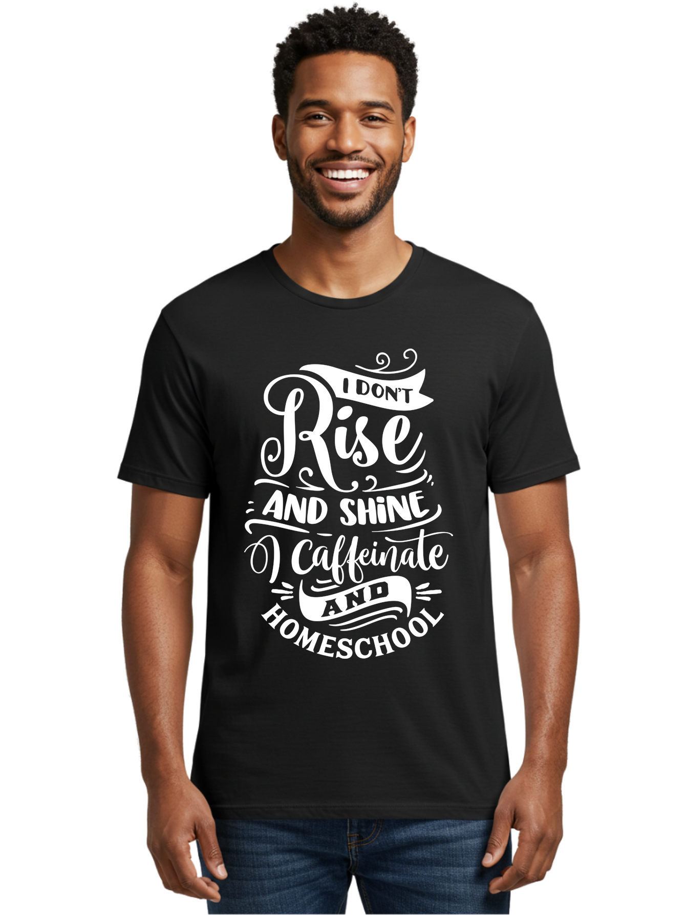 I-Don-T-Rise-And-Shine-I-Caffeinate-And-Homeschool Men'S Graphic Tee, 100% Cotton, Comfortable Casual Summer Wear, Machine Washable, Homeschooling Humor, Funny Homeschool Quotes, Coffee Fueled, Caffeinated Homeschooler, Parenting Memes, Aab402 24