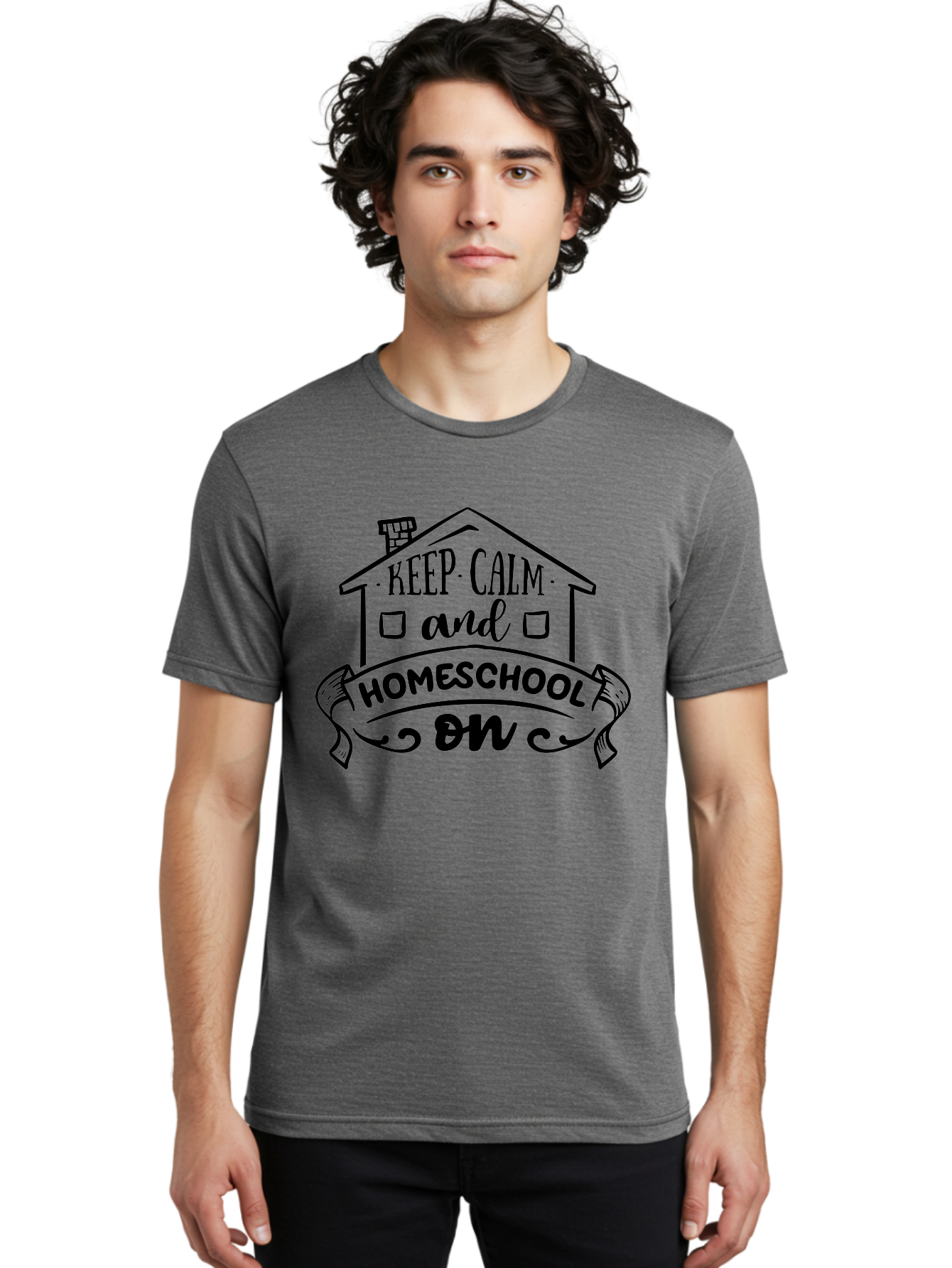 Keep-Calm-And-Homeschool-On-1 Men'S Graphic Tee, 100% Cotton, Comfortable Casual Summer Wear, Machine Washable, Homeschooling Inspiration, Keep Calm, Homeschool On, Home Education, Personalized Learning, Alternative Education, Family Learning, Aab407 26
