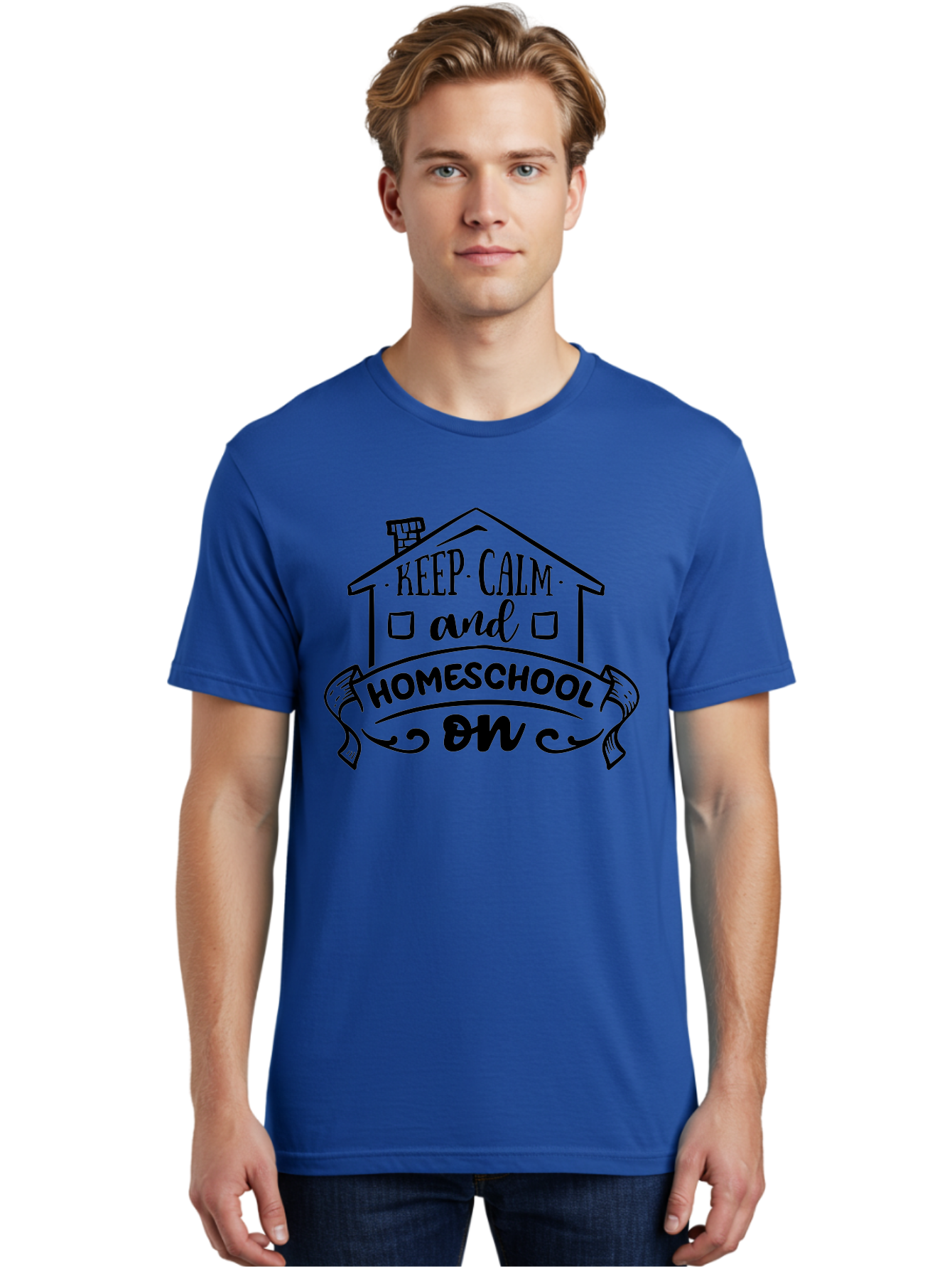 Keep-Calm-And-Homeschool-On-1 Men'S Graphic Tee, 100% Cotton, Comfortable Casual Summer Wear, Machine Washable, Homeschooling Inspiration, Keep Calm, Homeschool On, Home Education, Personalized Learning, Alternative Education, Family Learning, Aab407 24