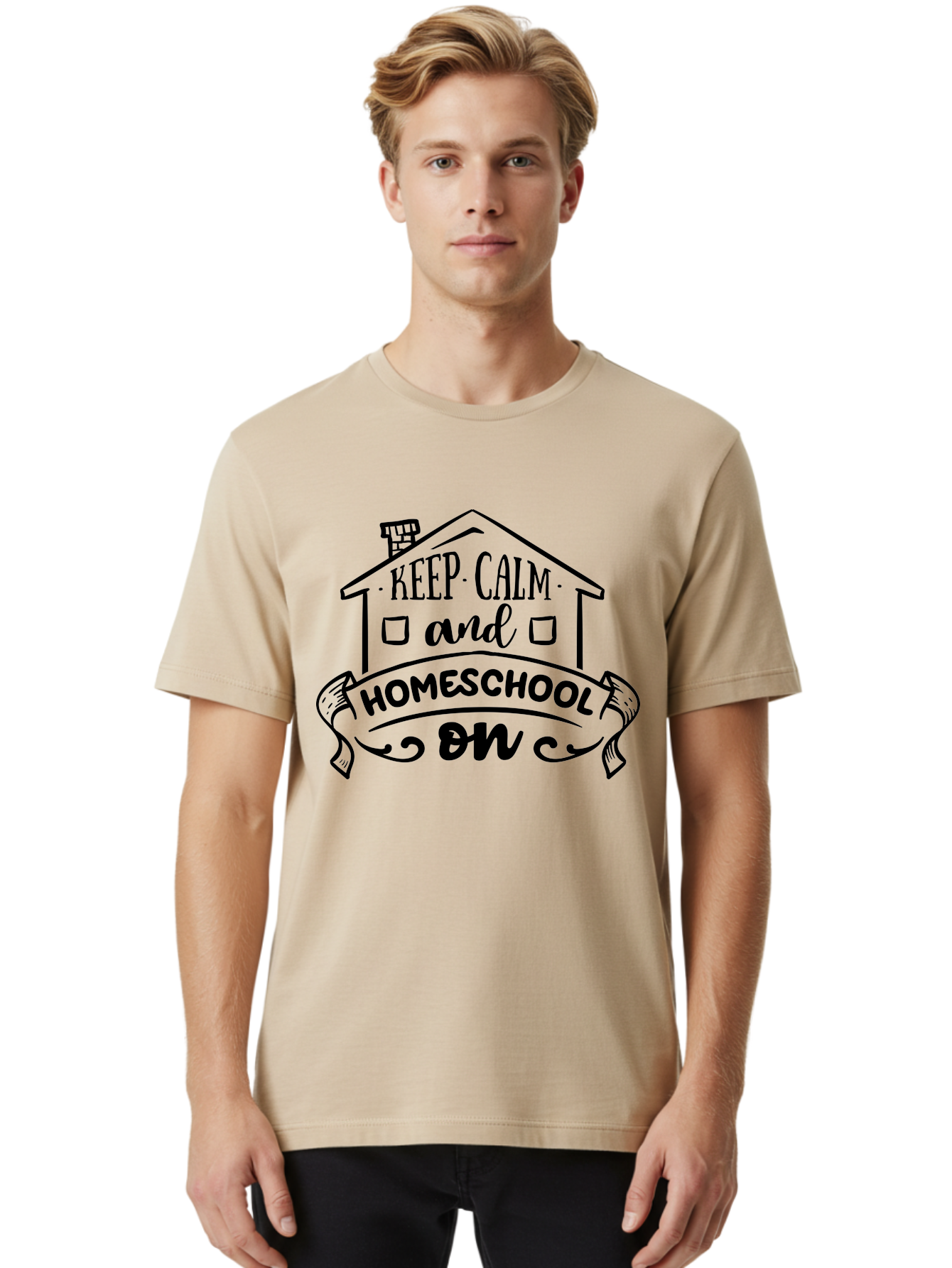 Keep-Calm-And-Homeschool-On-1 Men'S Graphic Tee, 100% Cotton, Comfortable Casual Summer Wear, Machine Washable, Homeschooling Inspiration, Keep Calm, Homeschool On, Home Education, Personalized Learning, Alternative Education, Family Learning, Aab407 16