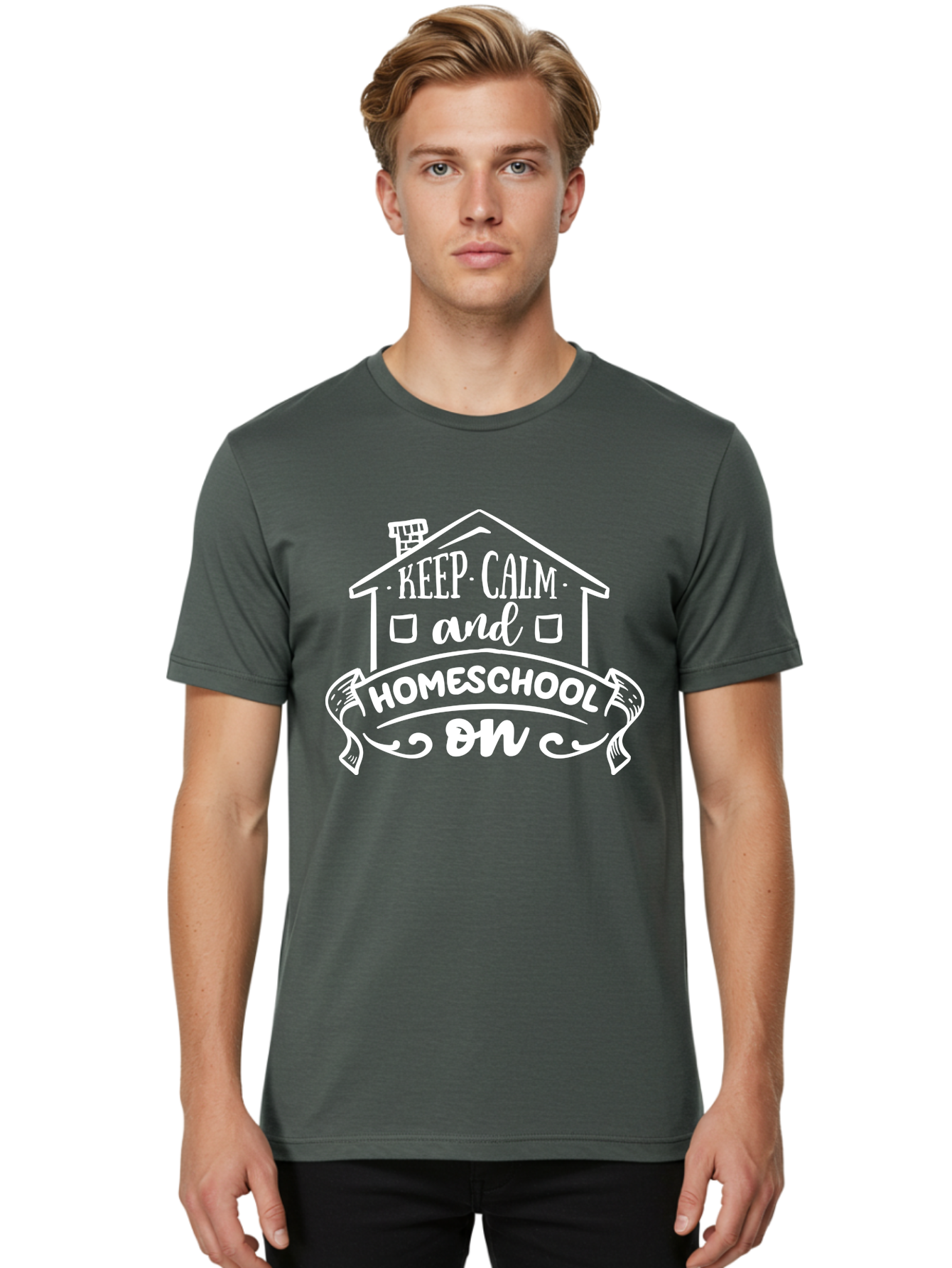 Keep-Calm-And-Homeschool-On Men'S Graphic Tee, 100% Cotton, Comfortable Casual Summer Wear, Machine Washable, Homeschooling, Homeschool, Keep Calm, Homeschool On, Alternative Education, Home Education, Learning At Home, Family Education, Aab408 20
