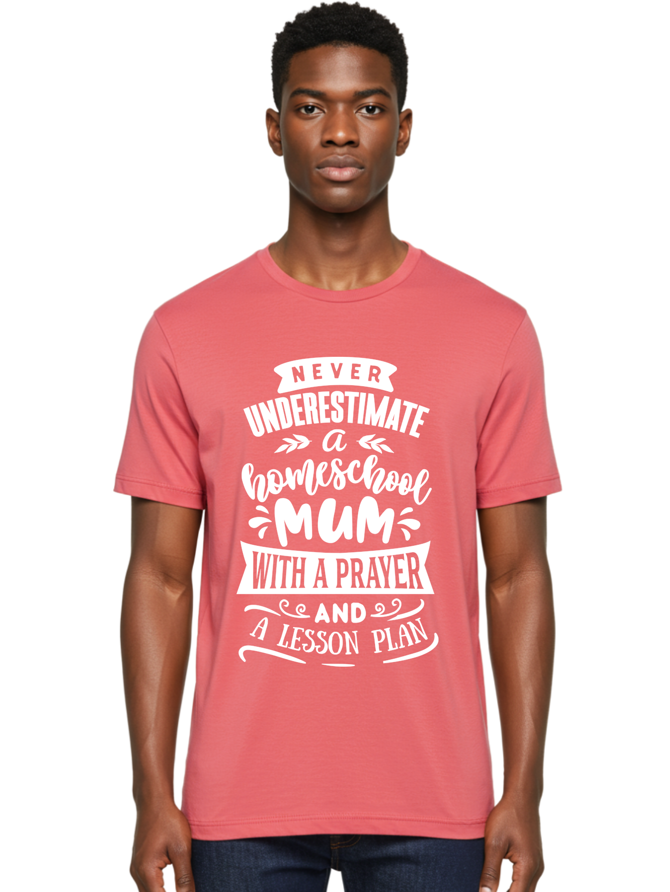 Never-Underestimate-Homeschool-Mum Men'S Graphic Tee, 100% Cotton, Comfortable Casual Summer Wear, Machine Washable, Homeschool Mum, Inspirational Quote, Motivational Phrase, Homeschooling Parent, Lesson Plan, Prayer, Education Support, Aab414 14