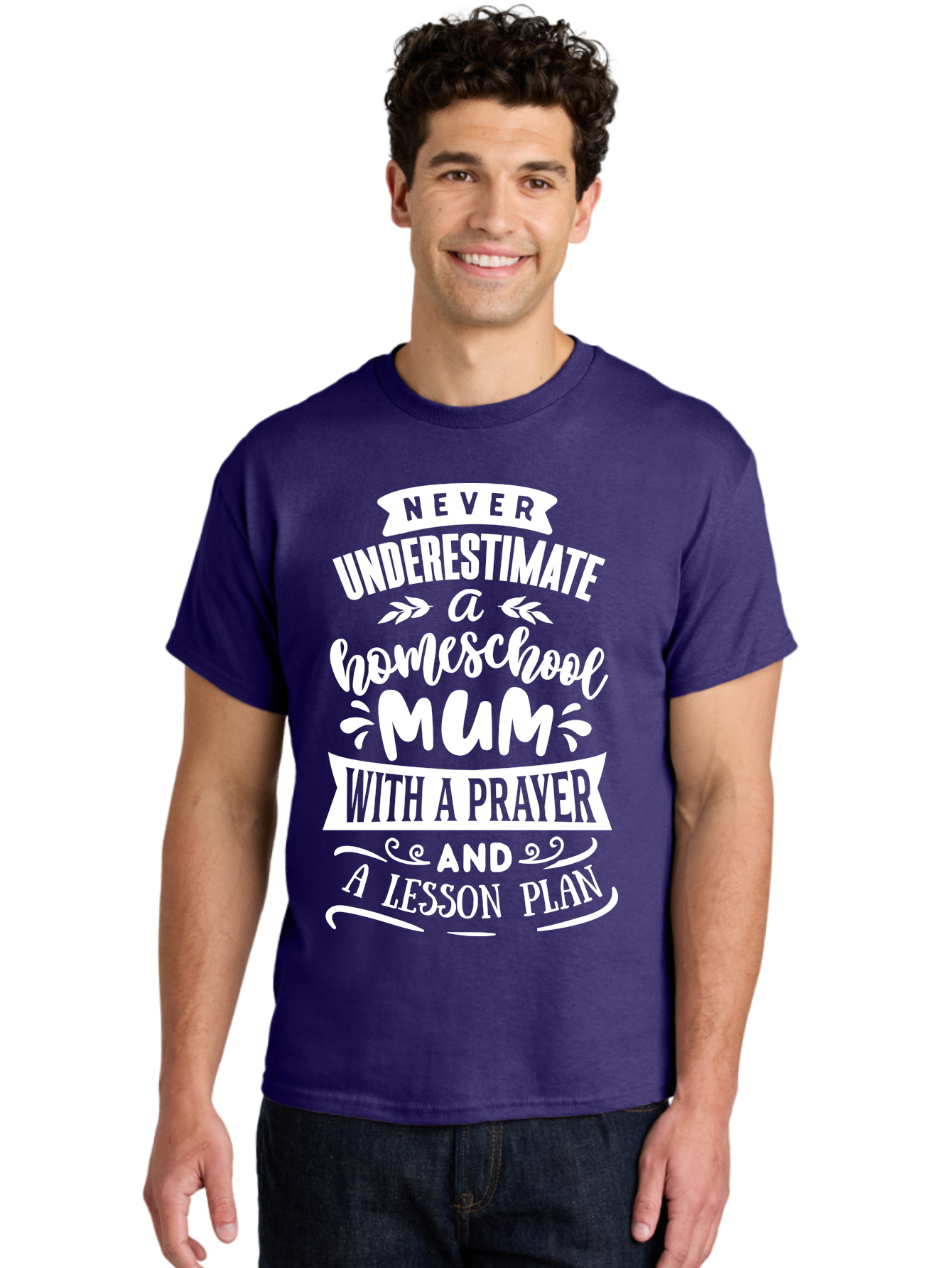 Never-Underestimate-Homeschool-Mum Men'S Graphic Tee, 100% Cotton, Comfortable Casual Summer Wear, Machine Washable, Homeschool Mum, Inspirational Quote, Motivational Phrase, Homeschooling Parent, Lesson Plan, Prayer, Education Support, Aab414 12