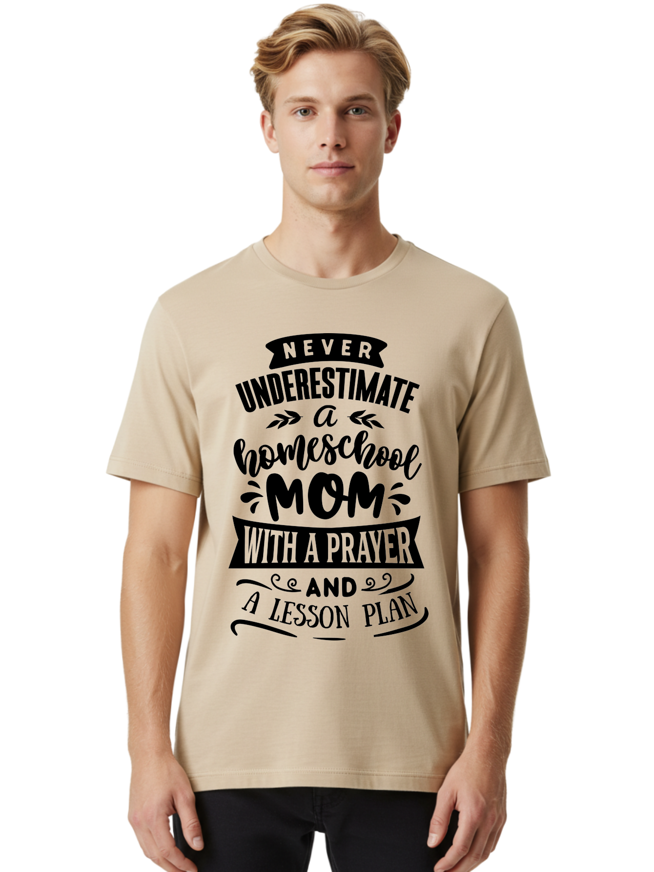 Never-Underestimate-Mom Men'S Graphic Tee, 100% Cotton, Comfortable Casual Summer Wear, Machine Washable, Homeschool Mom, Inspirational Quote, Motivational Phrase, Homeschooling, Prayer, Lesson Plan, Strong Mother, Dedicated Educator, Aab415 6