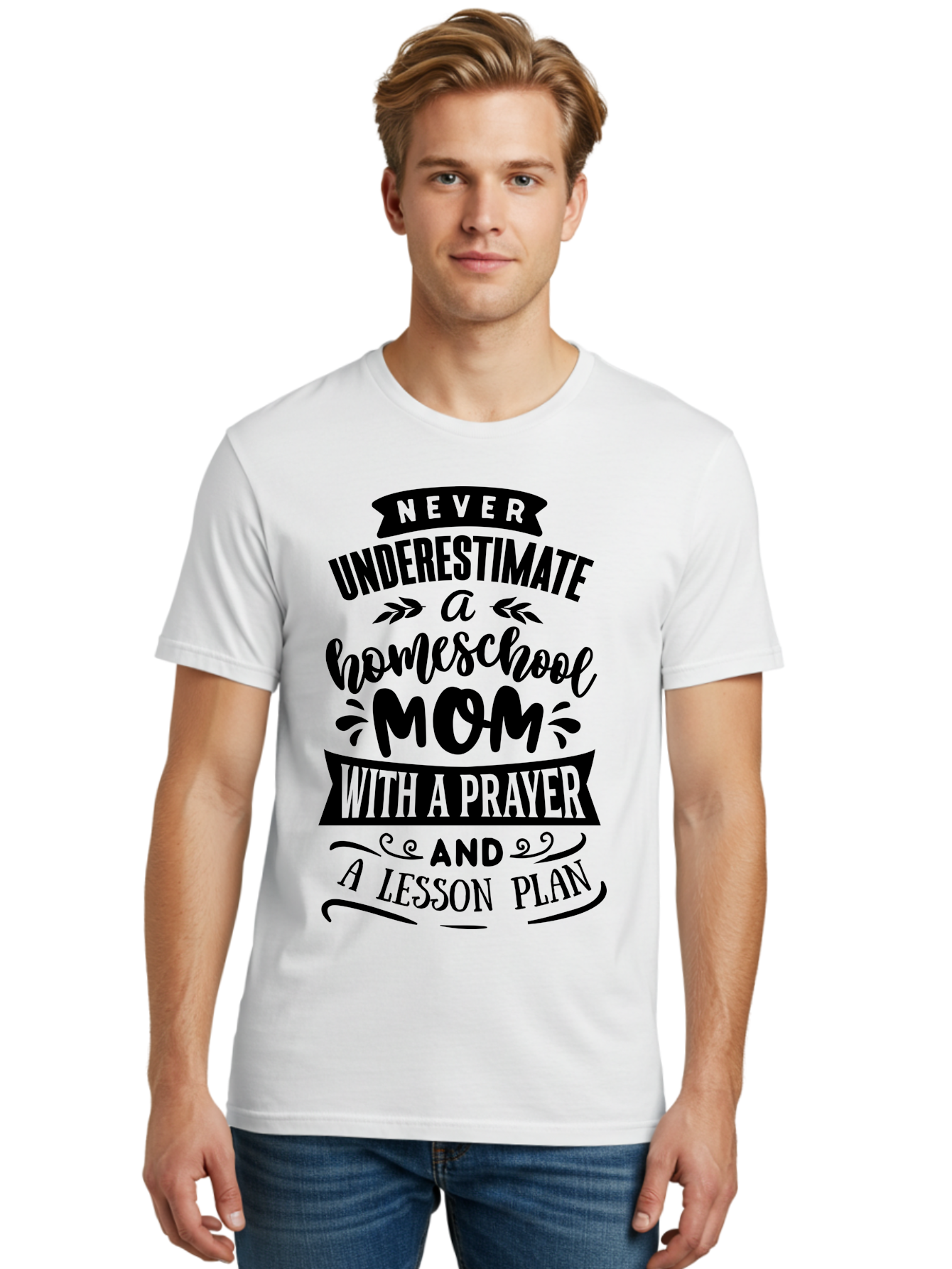 Never-Underestimate-Mom Men'S Graphic Tee, 100% Cotton, Comfortable Casual Summer Wear, Machine Washable, Homeschool Mom, Inspirational Quote, Motivational Phrase, Homeschooling, Prayer, Lesson Plan, Strong Mother, Dedicated Educator, Aab415 10
