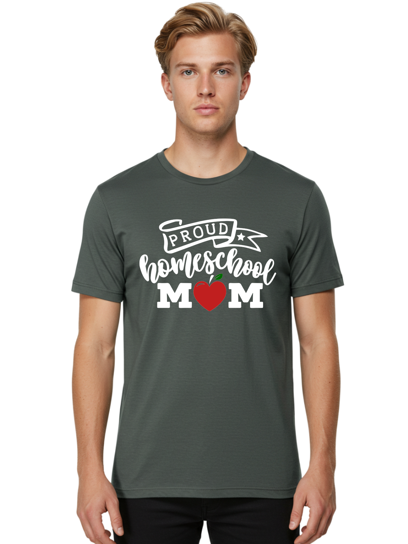 Proud-Homeschool-Mom-2 Men'S Graphic Tee, 100% Cotton, Comfortable Casual Summer Wear, Machine Washable, Homeschool Mom, Proud Parent, Apple Symbol, Homeschooling, Parenting, Education, Love For Learning, Red Apple Aab422 6