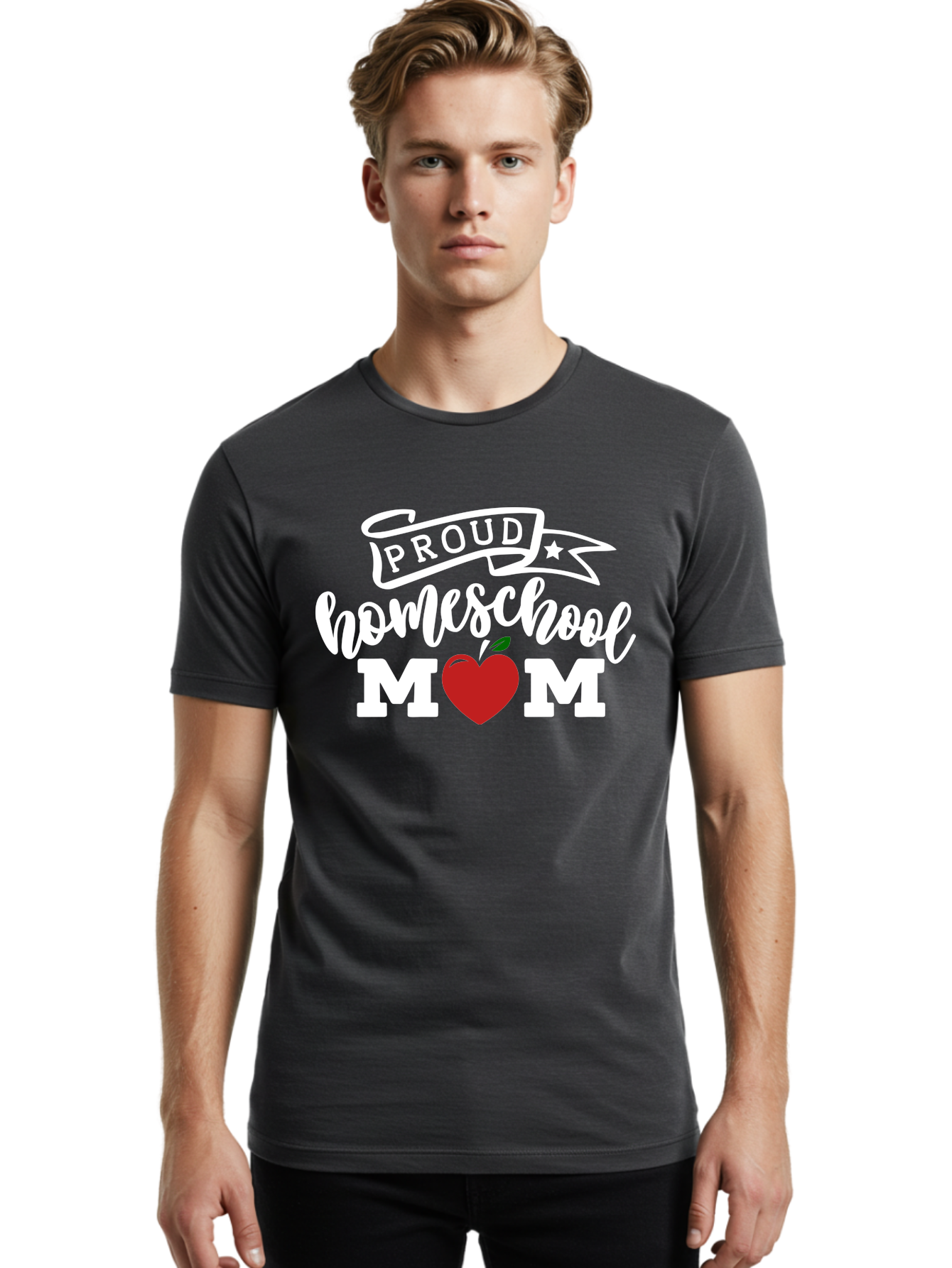 Proud-Homeschool-Mom-2 Men'S Graphic Tee, 100% Cotton, Comfortable Casual Summer Wear, Machine Washable, Homeschool Mom, Proud Parent, Apple Symbol, Homeschooling, Parenting, Education, Love For Learning, Red Apple Aab422 30