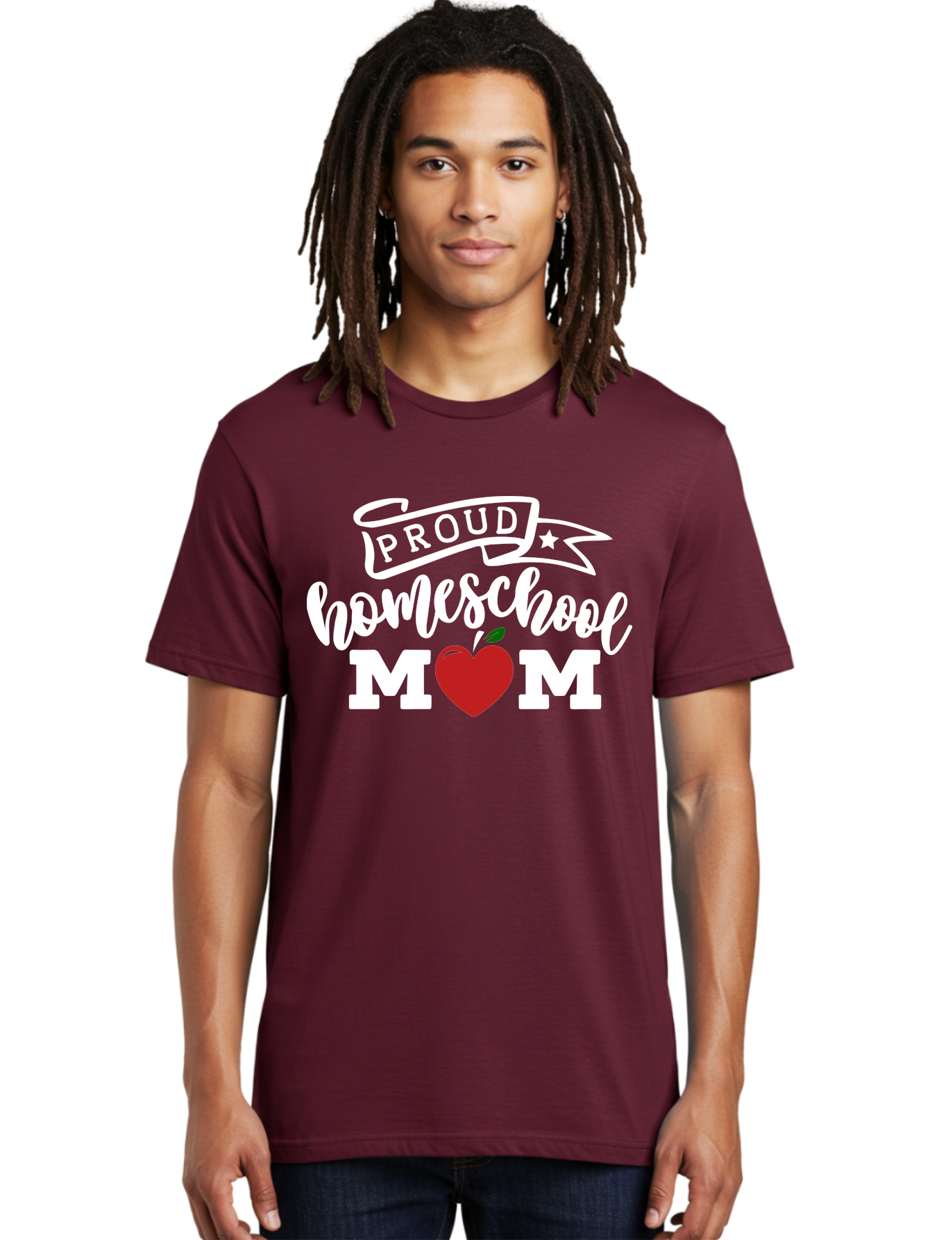Proud-Homeschool-Mom-2 Men'S Graphic Tee, 100% Cotton, Comfortable Casual Summer Wear, Machine Washable, Homeschool Mom, Proud Parent, Apple Symbol, Homeschooling, Parenting, Education, Love For Learning, Red Apple Aab422 4