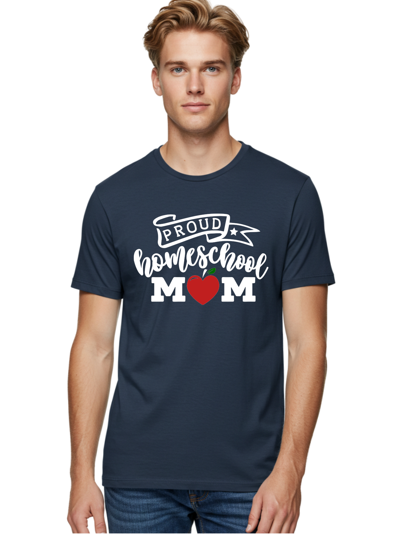 Proud-Homeschool-Mom-2 Men'S Graphic Tee, 100% Cotton, Comfortable Casual Summer Wear, Machine Washable, Homeschool Mom, Proud Parent, Apple Symbol, Homeschooling, Parenting, Education, Love For Learning, Red Apple Aab422 22