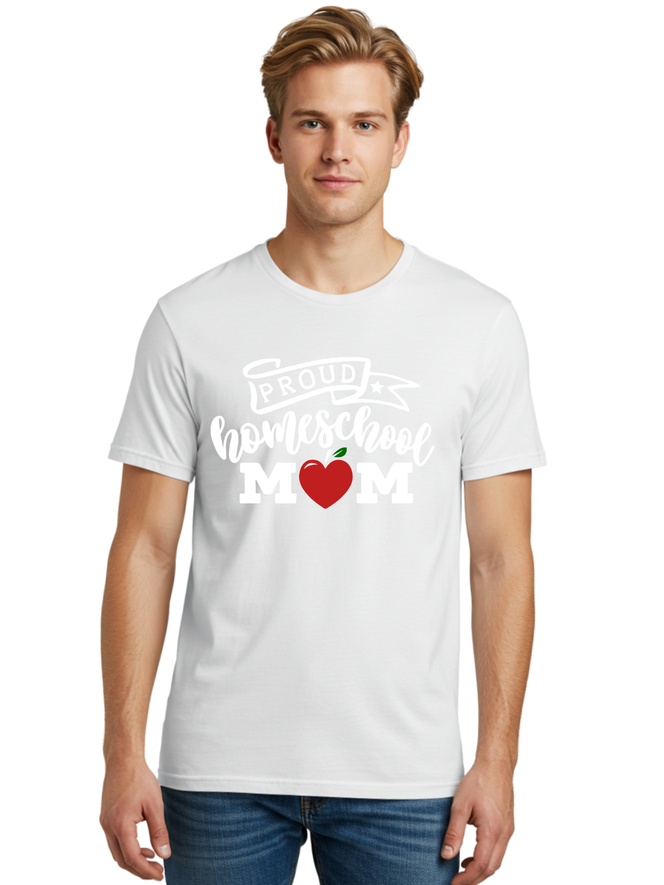 Proud-Homeschool-Mom-2 Men'S Graphic Tee, 100% Cotton, Comfortable Casual Summer Wear, Machine Washable, Homeschool Mom, Proud Parent, Apple Symbol, Homeschooling, Parenting, Education, Love For Learning, Red Apple Aab422 28