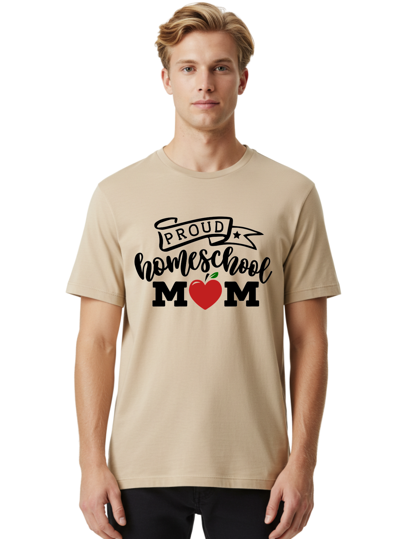 Proud-Homeschool-Mom-3 Men'S Graphic Tee, 100% Cotton, Comfortable Casual Summer Wear, Machine Washable, Homeschool Mom, Proud Parent, Homeschooling, Parenting, Education, Apple, Mother, Proud Homeschool Mom, Family, Love Aab423 4