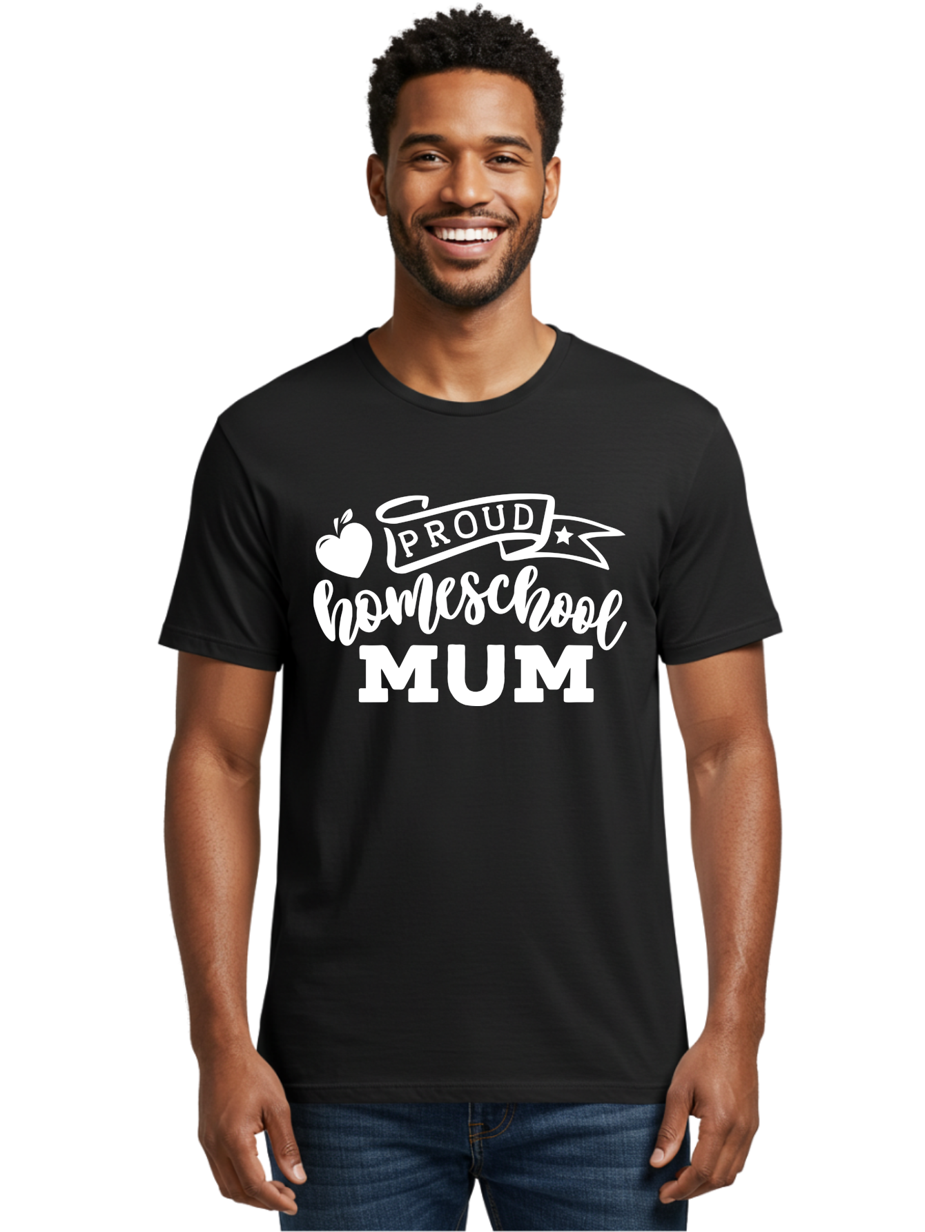 Proud-Homeschool-Mum-1 Men'S Graphic Tee, 100% Cotton, Comfortable Casual Summer Wear, Machine Washable, Homeschool Mom, Proud Parent, Homeschooling, Motherhood, Education, Apple Logo, Star Symbol, Banner Design, Parent Teacher, Aab425 12