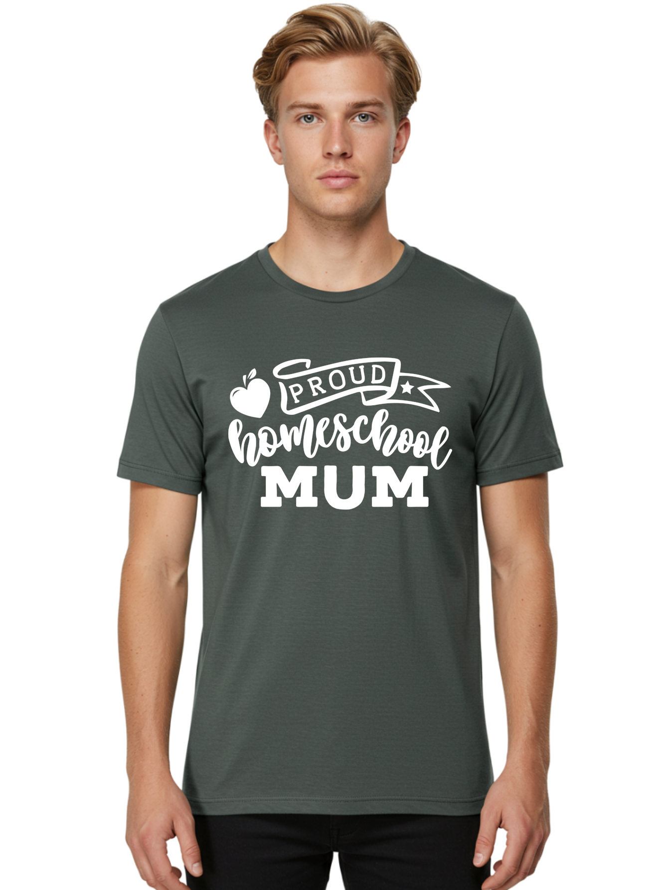 Proud-Homeschool-Mum-1 Men'S Graphic Tee, 100% Cotton, Comfortable Casual Summer Wear, Machine Washable, Homeschool Mom, Proud Parent, Homeschooling, Motherhood, Education, Apple Logo, Star Symbol, Banner Design, Parent Teacher, Aab425 22
