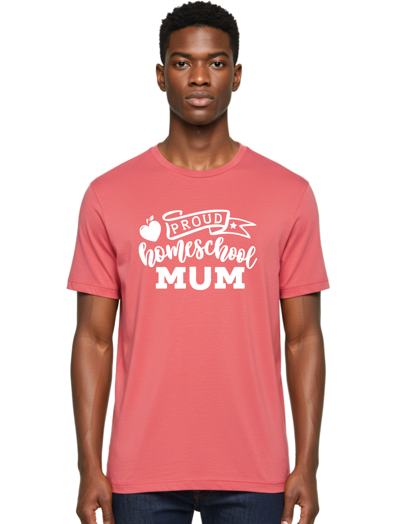 Proud-Homeschool-Mum-1 Men'S Graphic Tee, 100% Cotton, Comfortable Casual Summer Wear, Machine Washable, Homeschool Mom, Proud Parent, Homeschooling, Motherhood, Education, Apple Logo, Star Symbol, Banner Design, Parent Teacher, Aab425 24