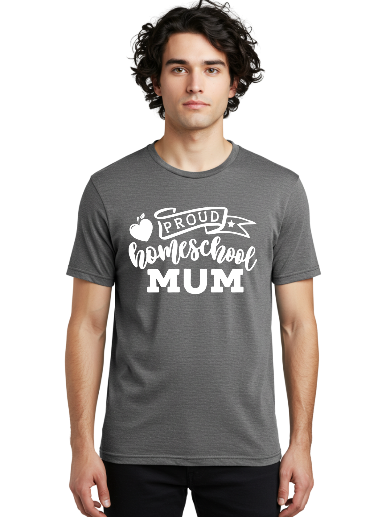Proud-Homeschool-Mum-1 Men'S Graphic Tee, 100% Cotton, Comfortable Casual Summer Wear, Machine Washable, Homeschool Mom, Proud Parent, Homeschooling, Motherhood, Education, Apple Logo, Star Symbol, Banner Design, Parent Teacher, Aab425 14