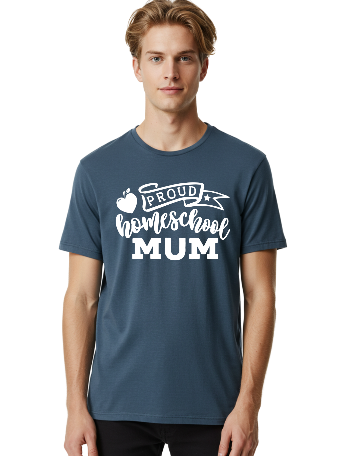 Proud-Homeschool-Mum-1 Men'S Graphic Tee, 100% Cotton, Comfortable Casual Summer Wear, Machine Washable, Homeschool Mom, Proud Parent, Homeschooling, Motherhood, Education, Apple Logo, Star Symbol, Banner Design, Parent Teacher, Aab425 28