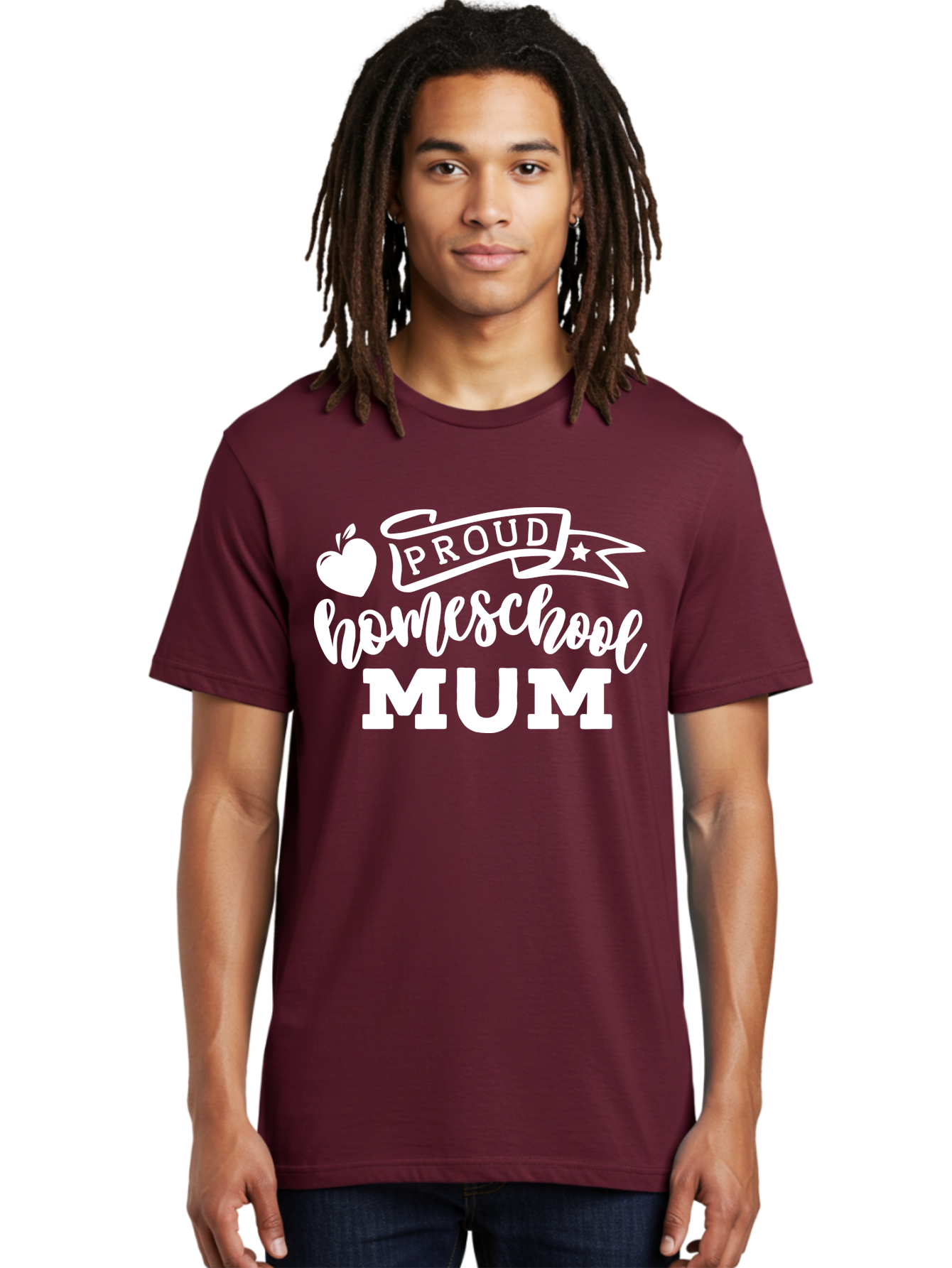 Proud-Homeschool-Mum-1 Men'S Graphic Tee, 100% Cotton, Comfortable Casual Summer Wear, Machine Washable, Homeschool Mom, Proud Parent, Homeschooling, Motherhood, Education, Apple Logo, Star Symbol, Banner Design, Parent Teacher, Aab425 8