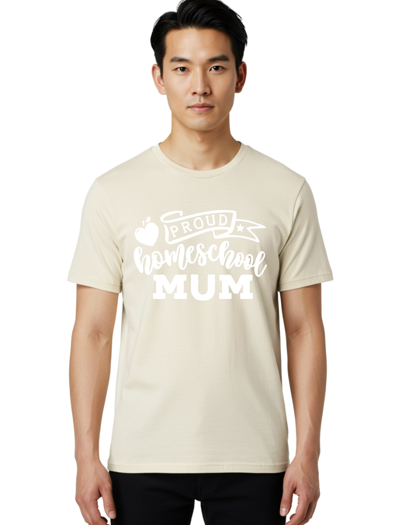 Proud-Homeschool-Mum-1 Men'S Graphic Tee, 100% Cotton, Comfortable Casual Summer Wear, Machine Washable, Homeschool Mom, Proud Parent, Homeschooling, Motherhood, Education, Apple Logo, Star Symbol, Banner Design, Parent Teacher, Aab425 10