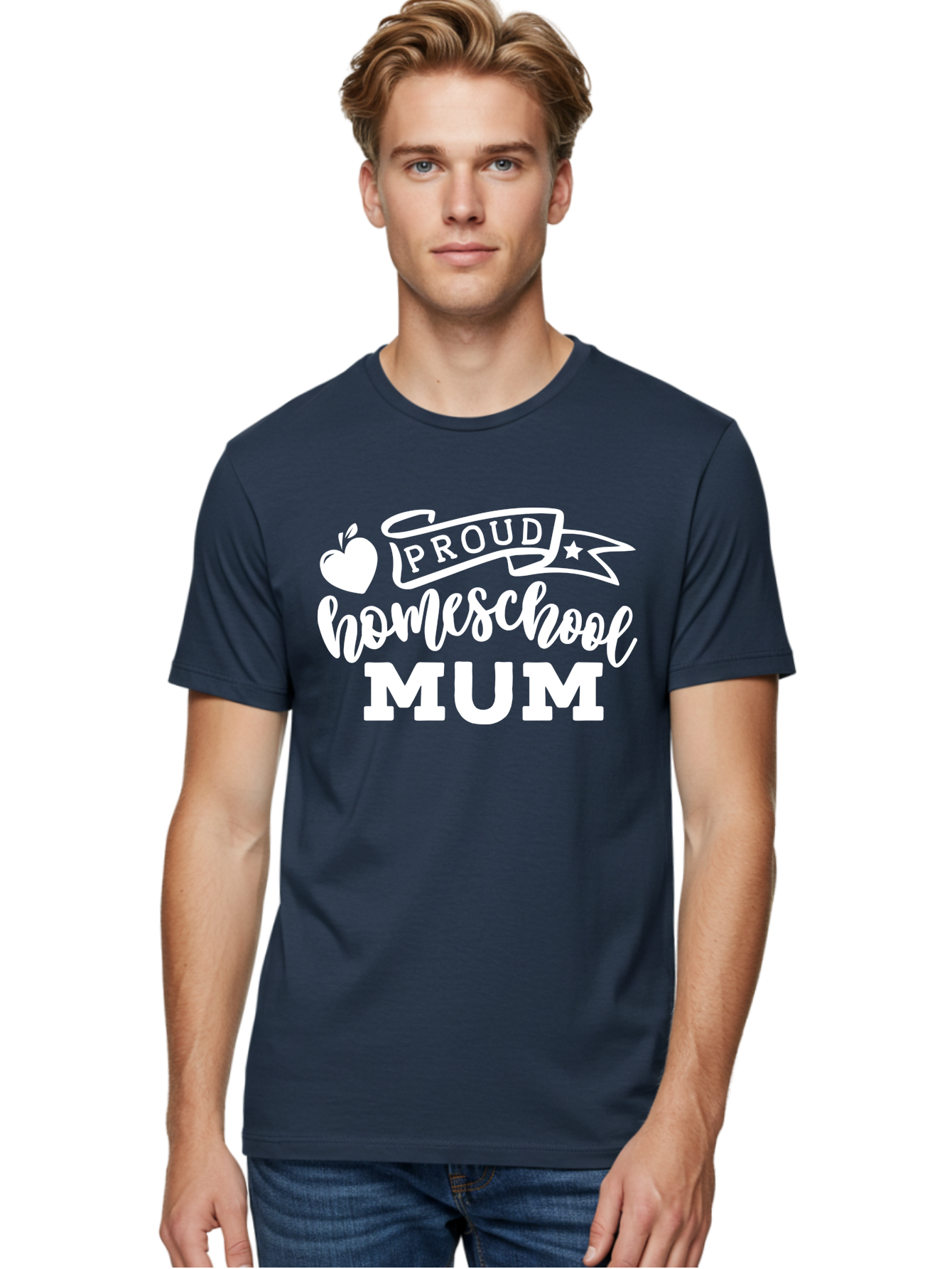 Proud-Homeschool-Mum-1 Men'S Graphic Tee, 100% Cotton, Comfortable Casual Summer Wear, Machine Washable, Homeschool Mom, Proud Parent, Homeschooling, Motherhood, Education, Apple Logo, Star Symbol, Banner Design, Parent Teacher, Aab425 30