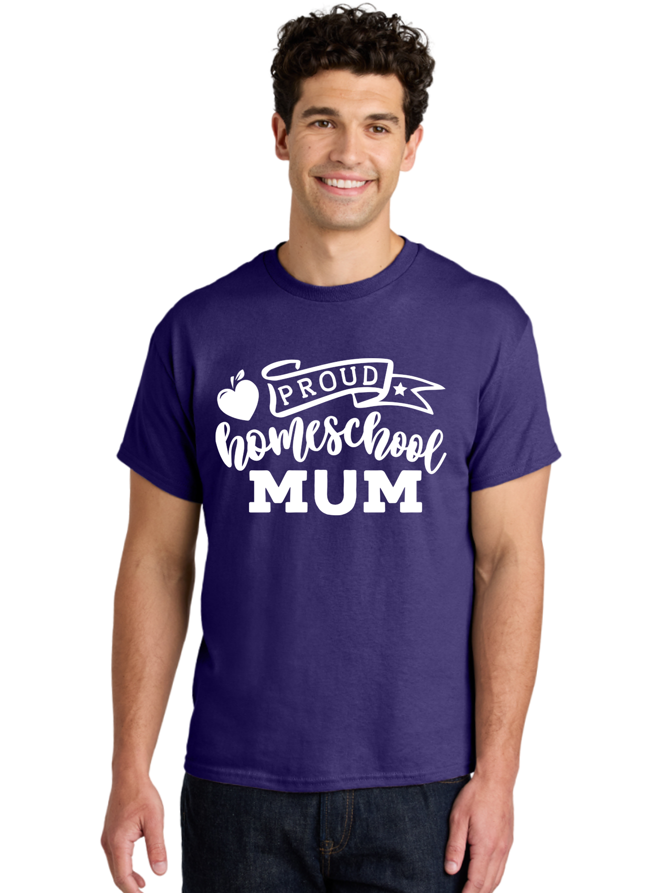Proud-Homeschool-Mum-1 Men'S Graphic Tee, 100% Cotton, Comfortable Casual Summer Wear, Machine Washable, Homeschool Mom, Proud Parent, Homeschooling, Motherhood, Education, Apple Logo, Star Symbol, Banner Design, Parent Teacher, Aab425 16