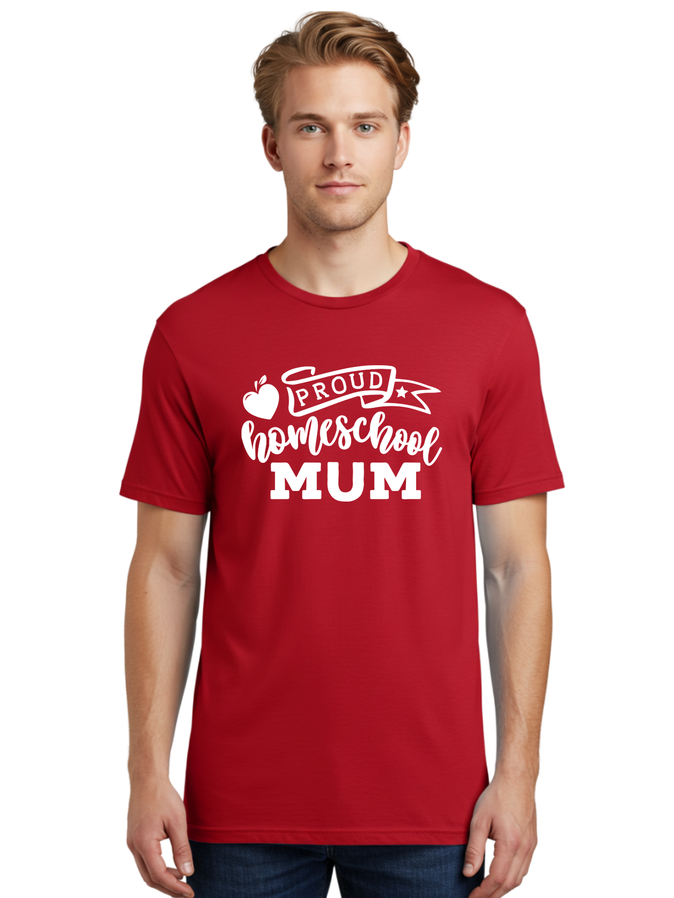 Proud-Homeschool-Mum-1 Men'S Graphic Tee, 100% Cotton, Comfortable Casual Summer Wear, Machine Washable, Homeschool Mom, Proud Parent, Homeschooling, Motherhood, Education, Apple Logo, Star Symbol, Banner Design, Parent Teacher, Aab425 4