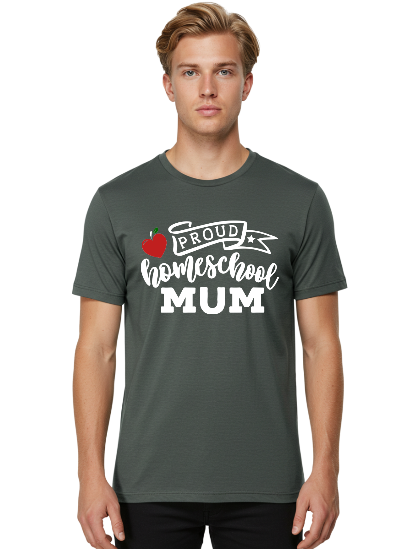 Proud-Homeschool-Mum-2 Men'S Graphic Tee, 100% Cotton, Comfortable Casual Summer Wear, Machine Washable, Proud Homeschool Mum, Homeschooling Mom, Home Education, Proud Parent, Apple Logo, Banner Design, Star Symbol, Custom Apparel, Aab426 4